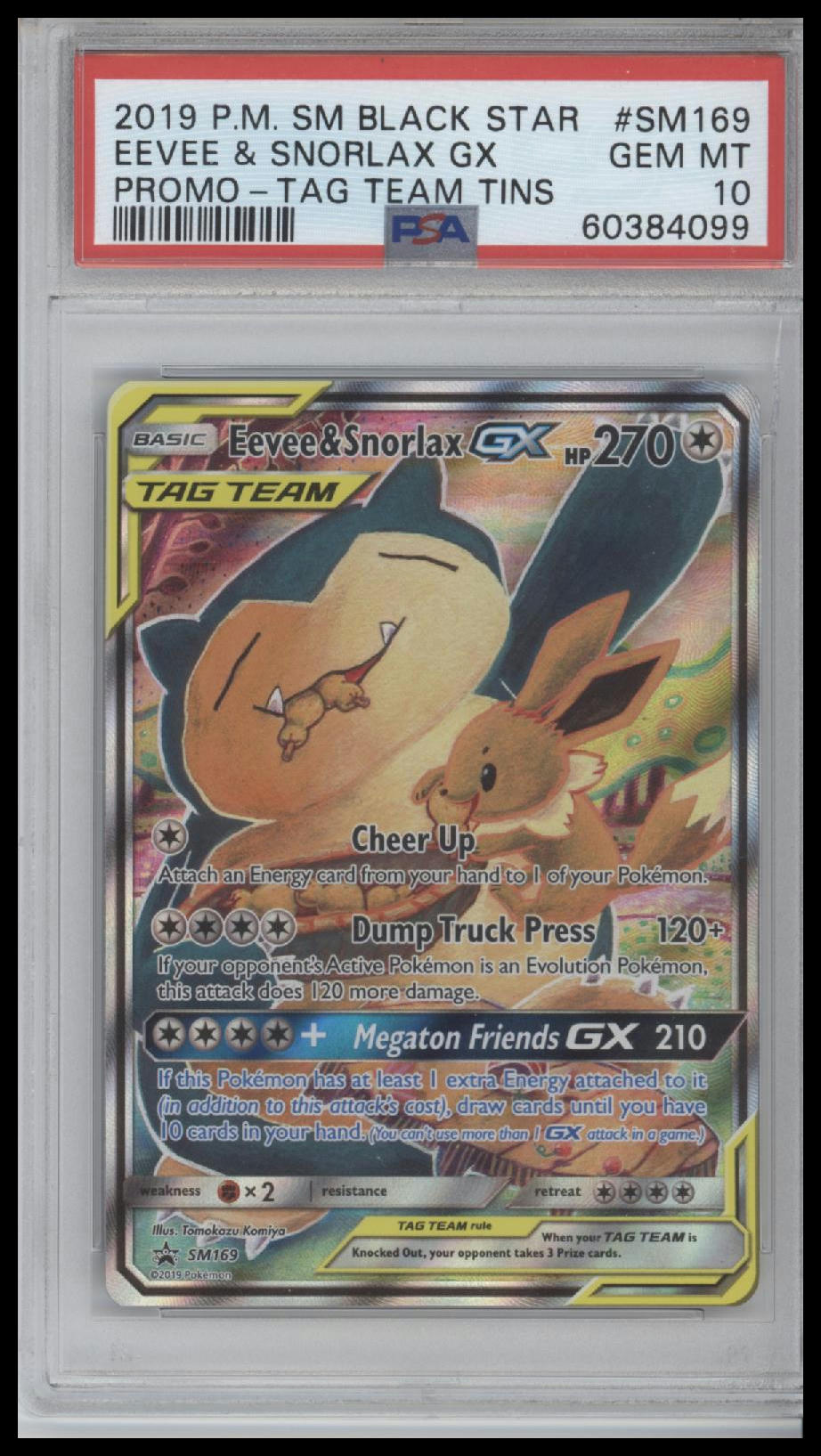 Eevee & Snorlax Gx 2019 SM Black Star #SM169 Promo-Tag Team Tins PSA 10