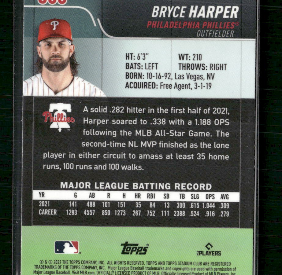 Bryce Harper 2022 Stadium Club #300 Chrome Gold Minted