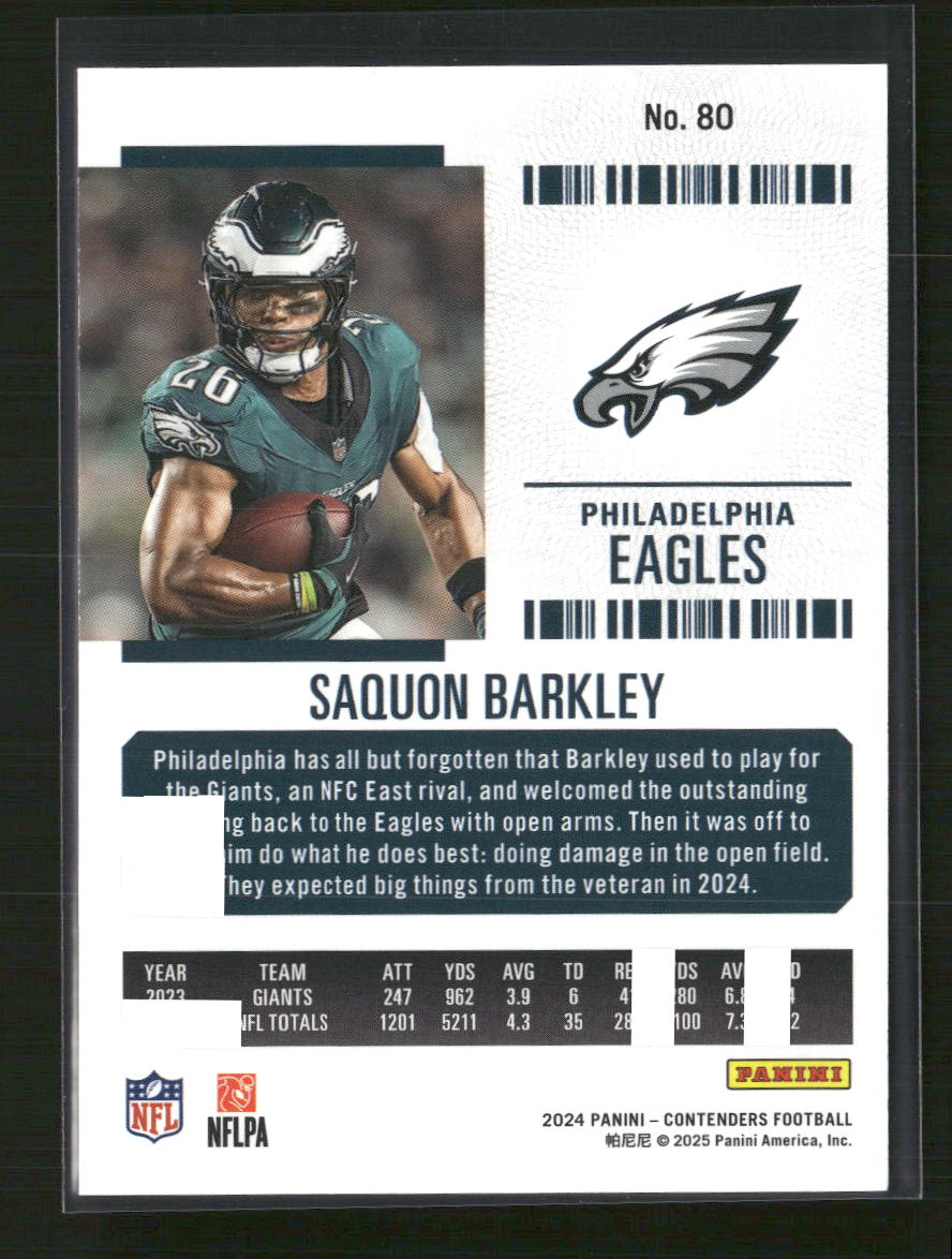 Saquon Barkley 2024 Panini Contenders #80 Game Ticket Blue