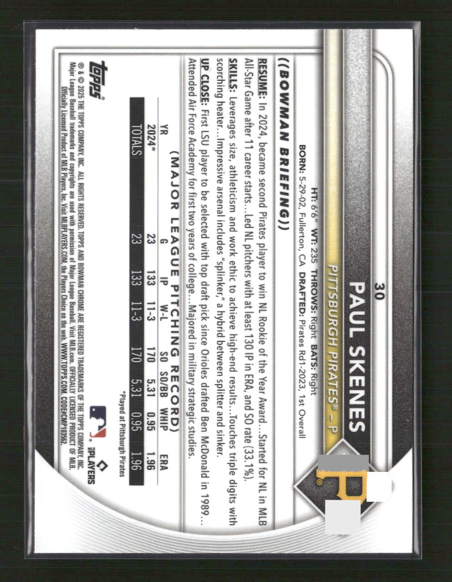 Paul Skenes 2025 Bowman #30 Purple Pattern #/199