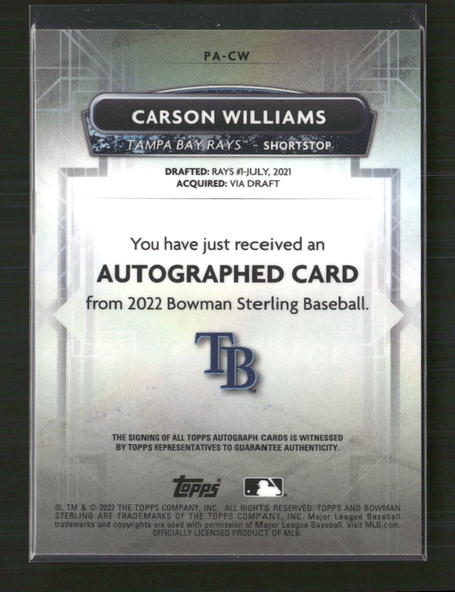 Carson Williams 2022 Bowman Sterling #PA-CW Prospect Autographs