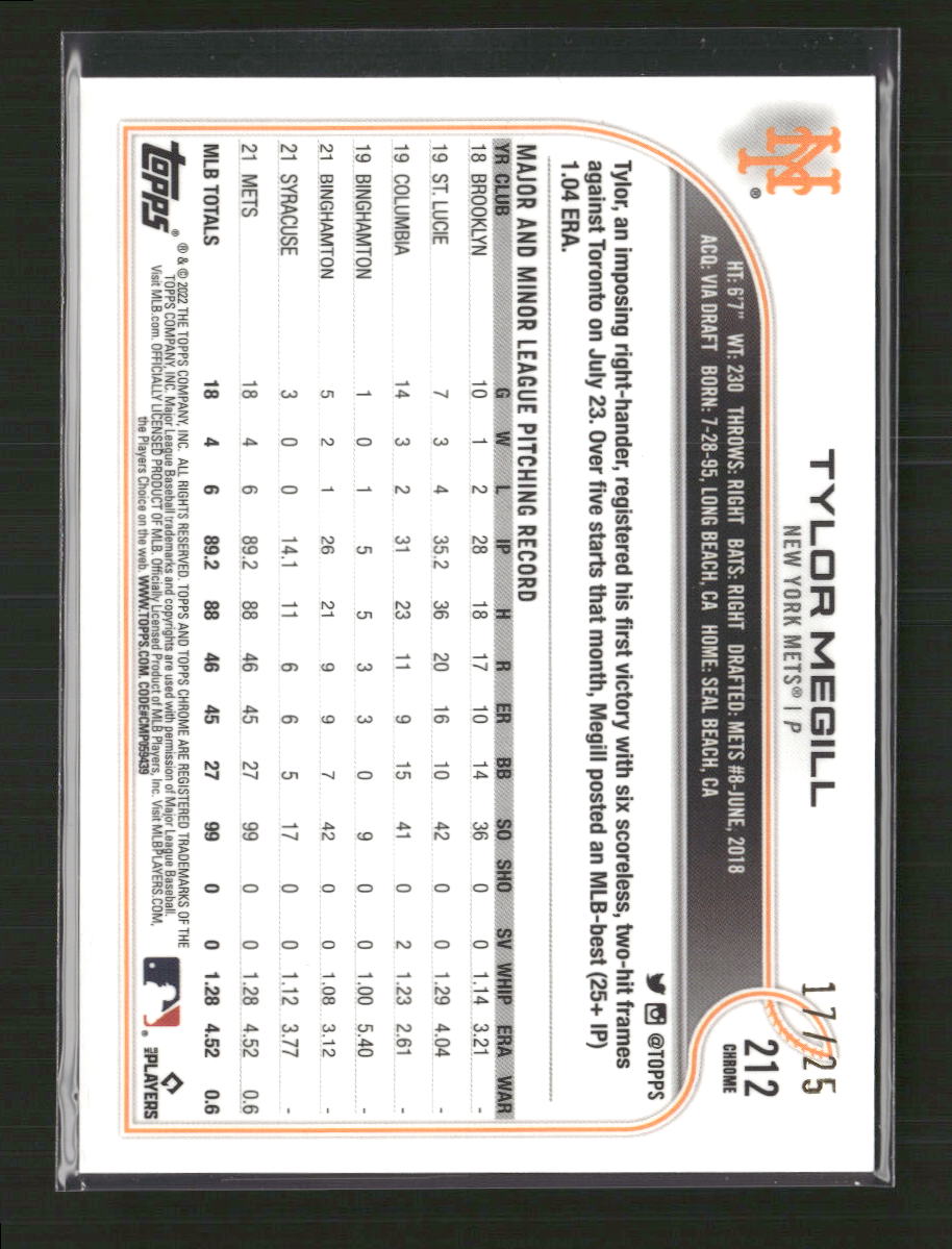 Tylor Megill 2022 Topps Chrome #212 Orange Refractor #/25