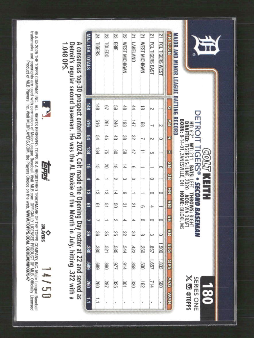 Colt Keith 2025 Topps #180 Holiday Flowers #/50