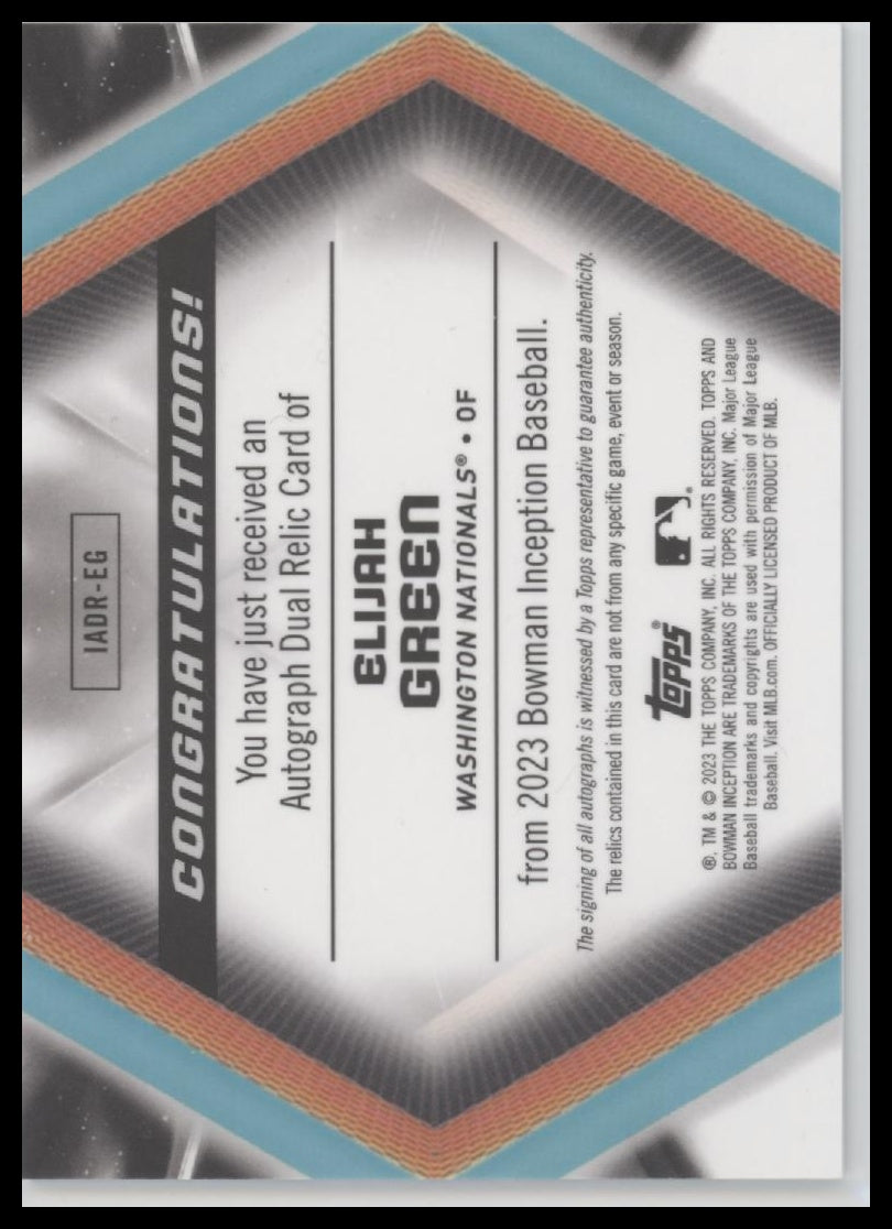 Elijah Green 2023 Bowman Inception #IADR-EG Autograph Dual Relics #/75