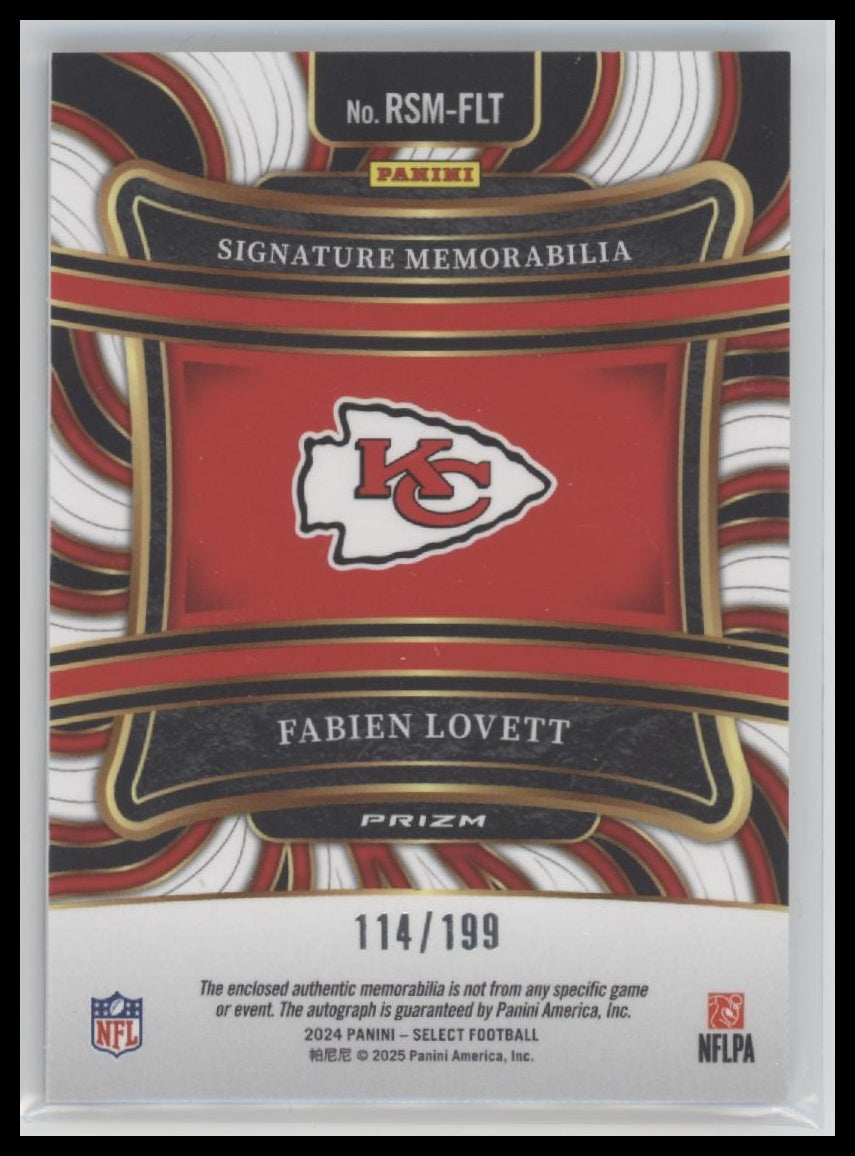 Fabien Lovett 2024 Panini Select #RSM-FLT Rookie Signature Mem #/199