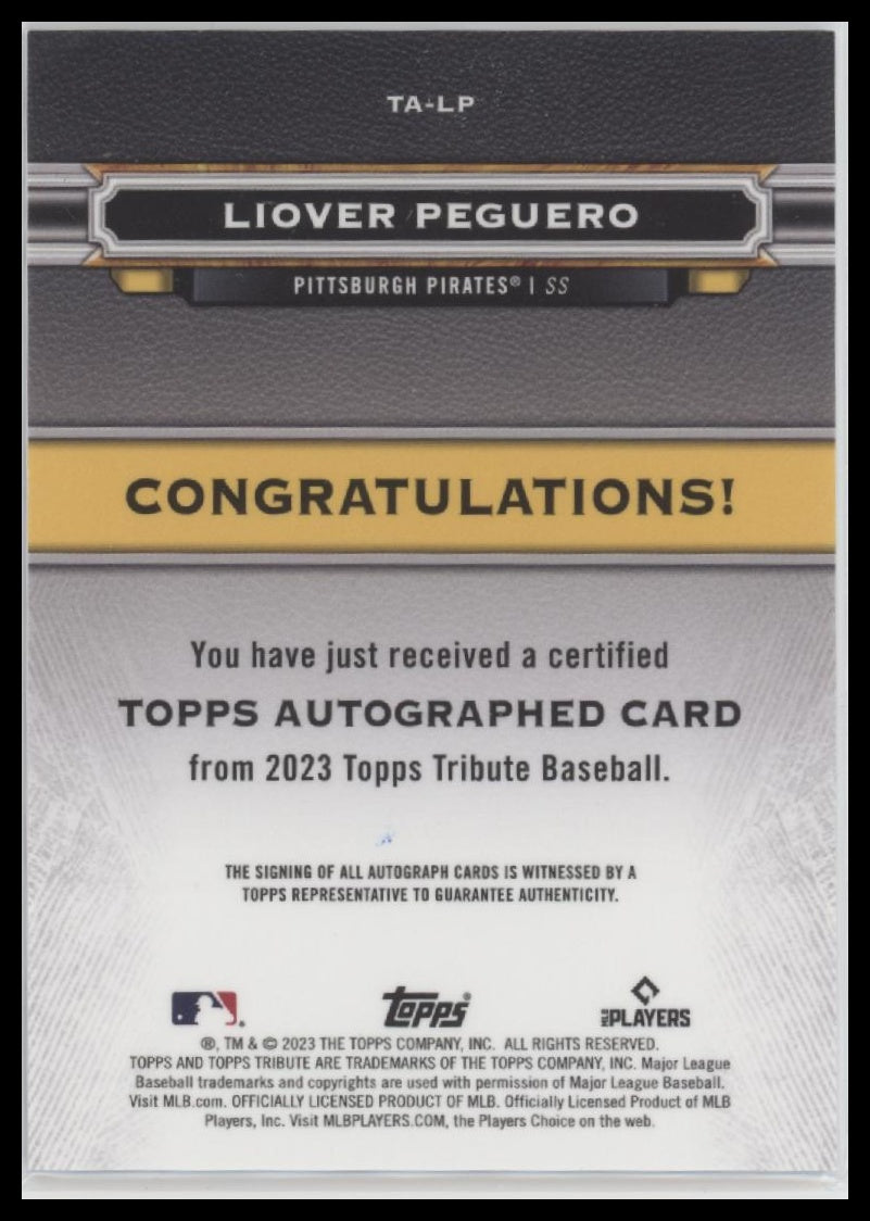 Liover Peguero 2023 Topps Tribute #TA-LP Tribute Autographs Purple #/50