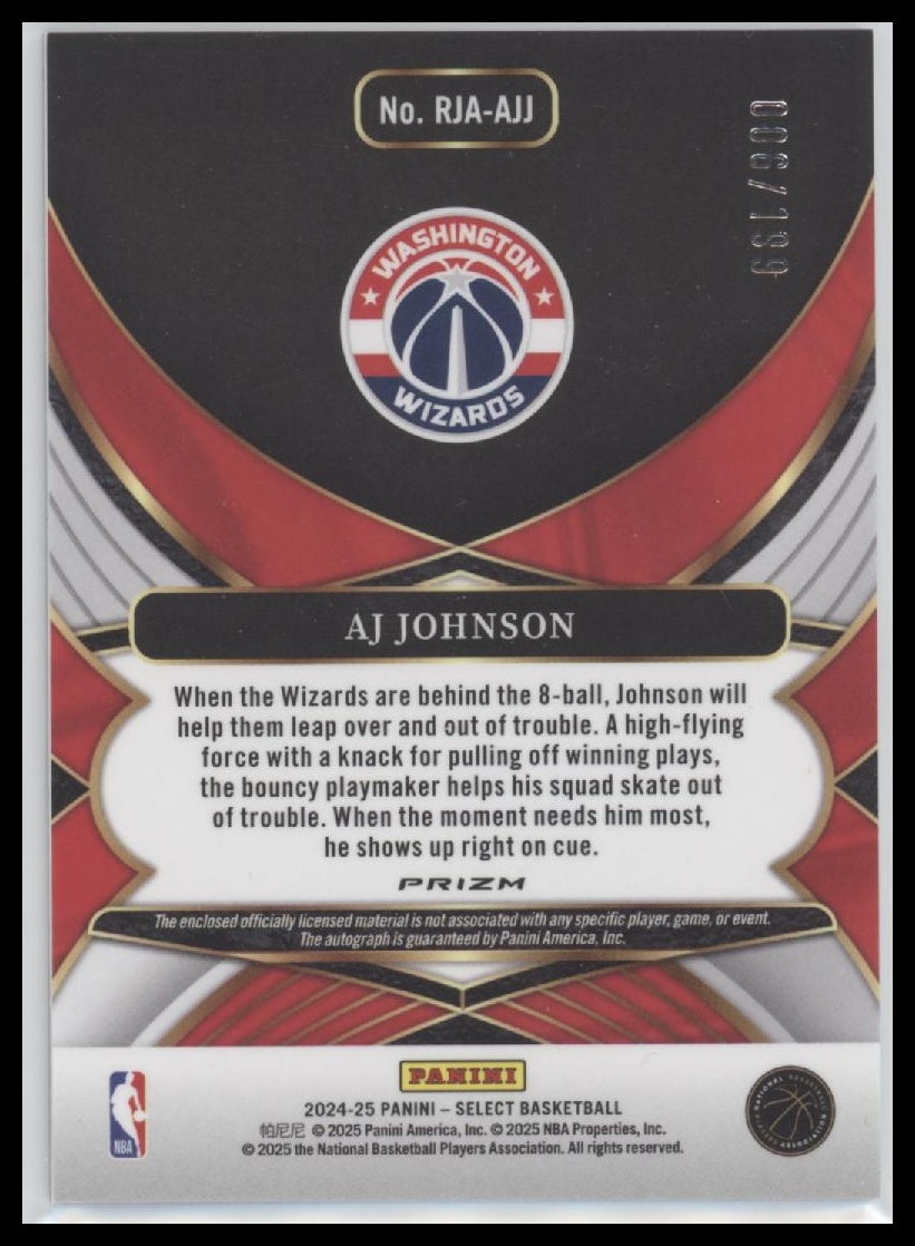 AJ Johnson 2024-25 Panini Select #RJA-AJJ Rookie Jersey Autographs #/199