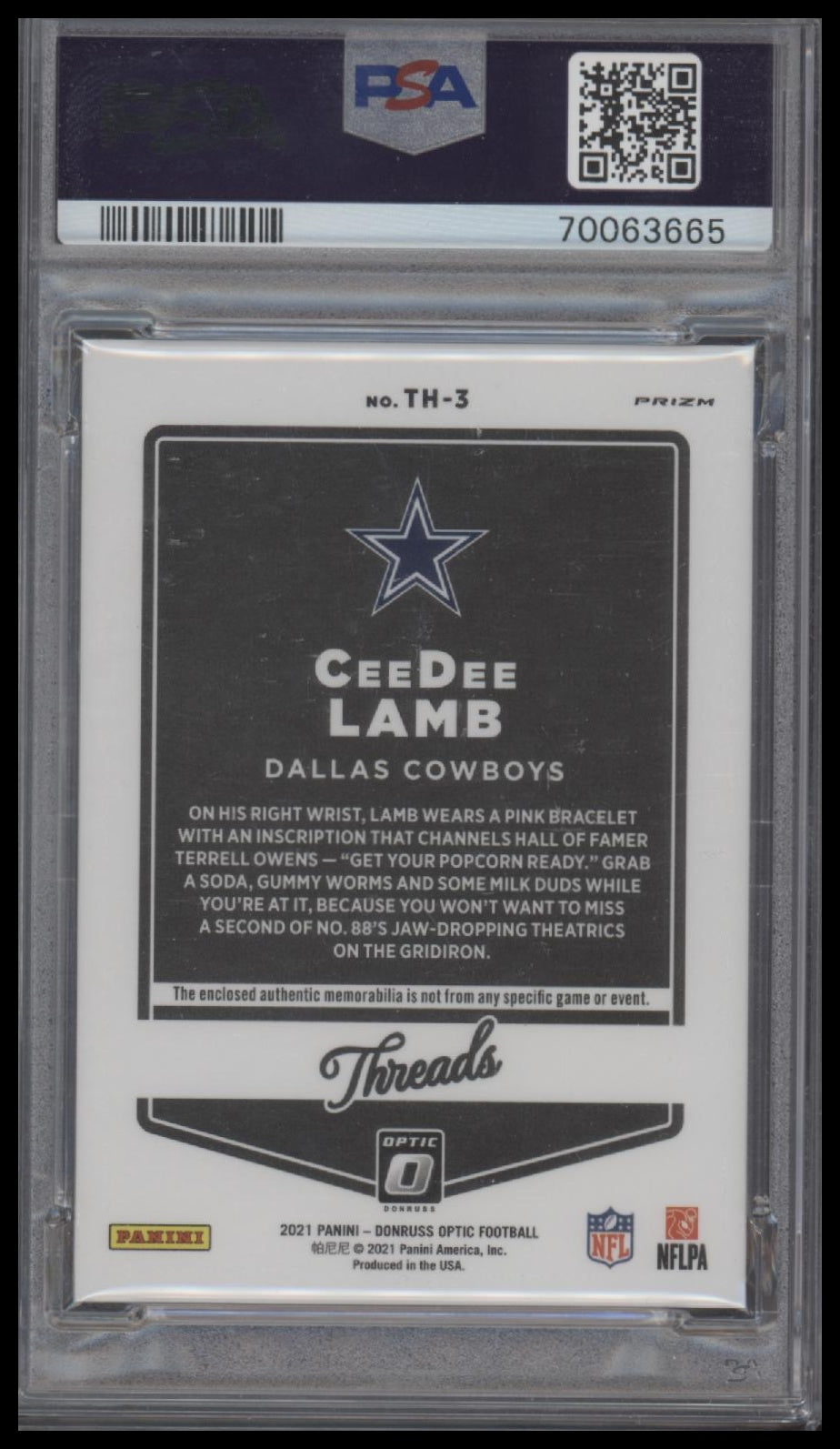 Ceedee Lamb 2021 Panini Donruss Optic Donruss Threads Mem #TH3 Hyper PSA 9