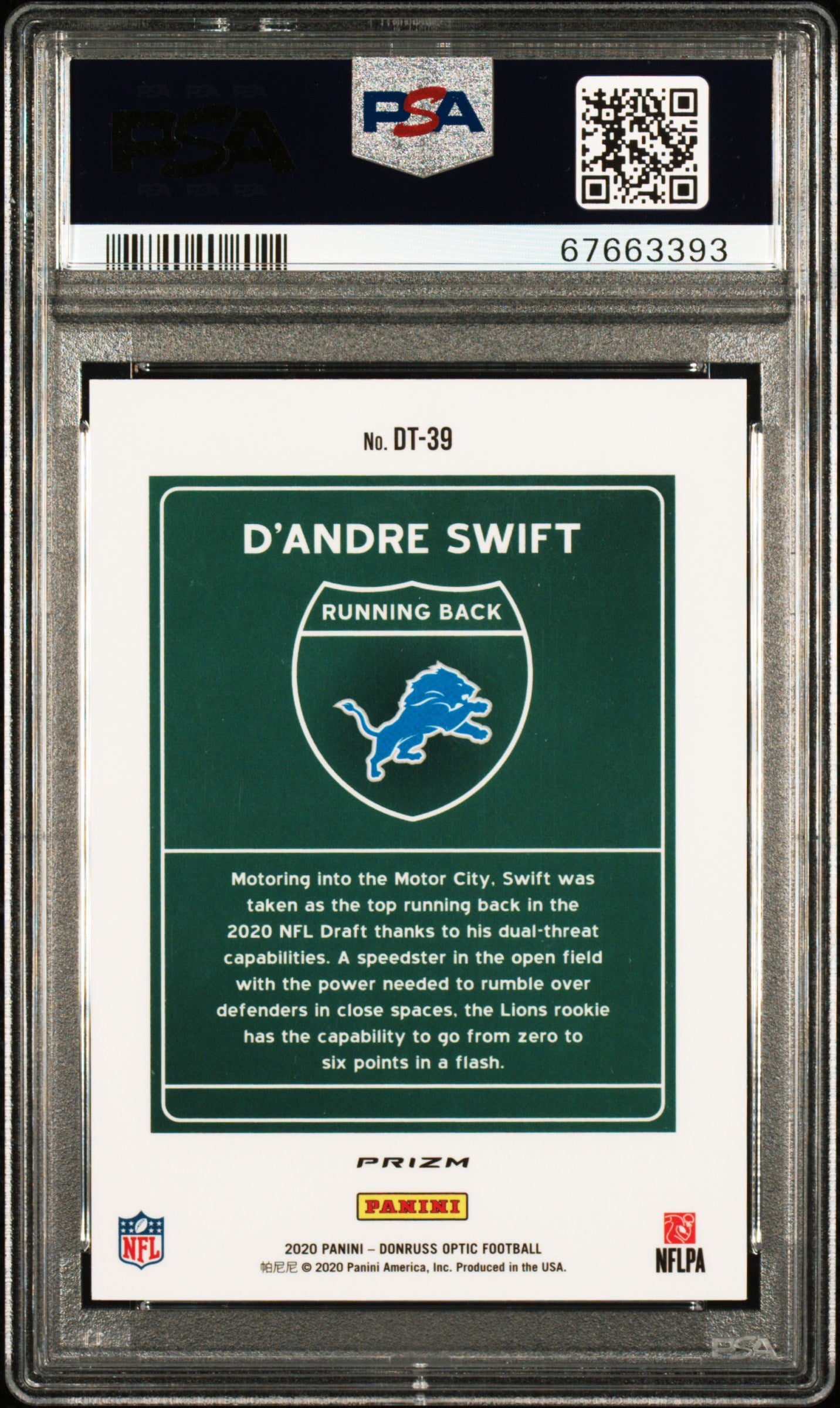 D'Andre Swift 2020 Panini Donruss Optic Downtown #DT39 Downtown PSA 10