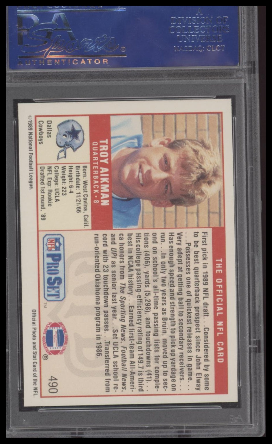 Troy Aikman 1989 Pro Set #490 PSA 9