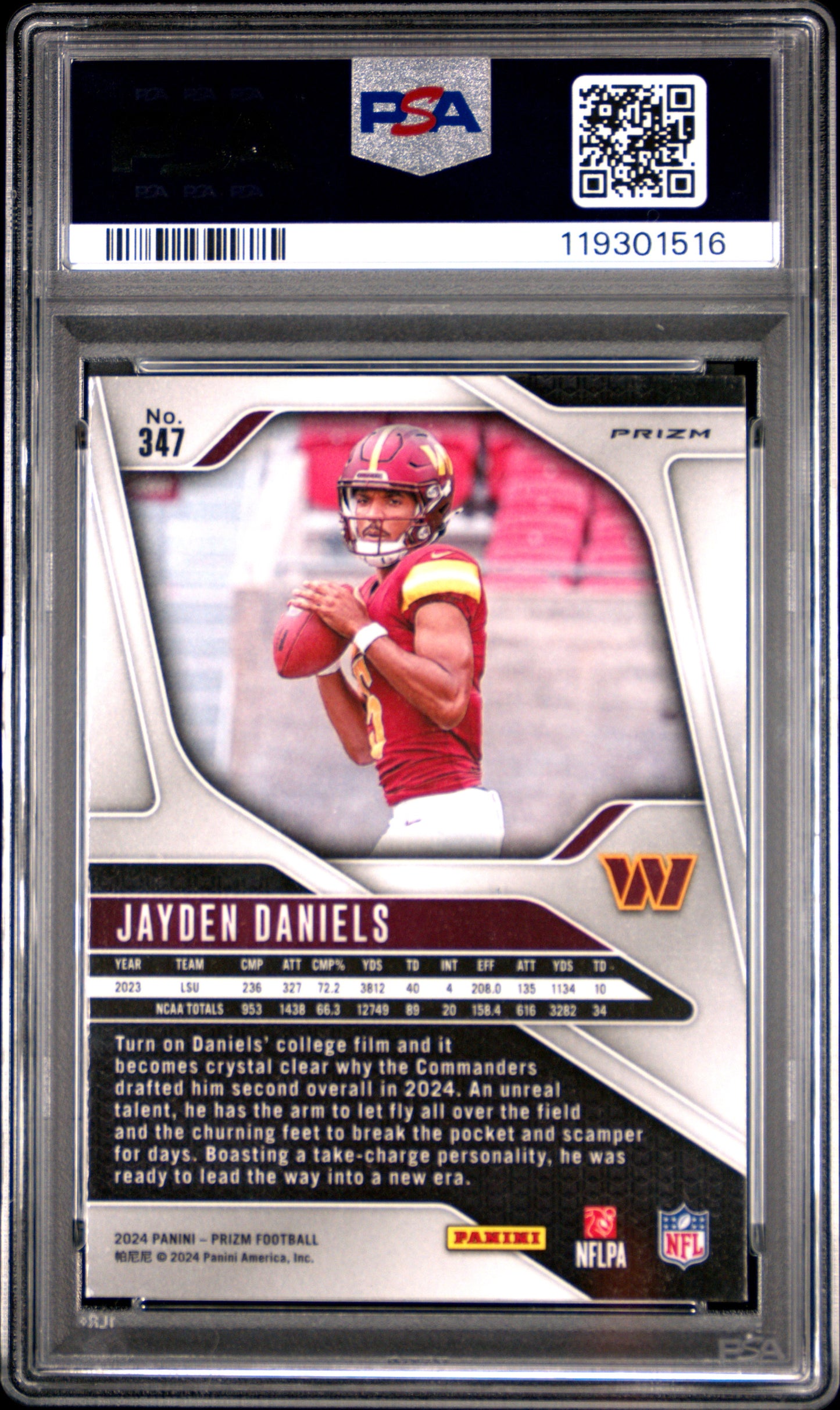 Jayden Daniels 2024 Panini Prizm #347 Orange Ice PSA 9