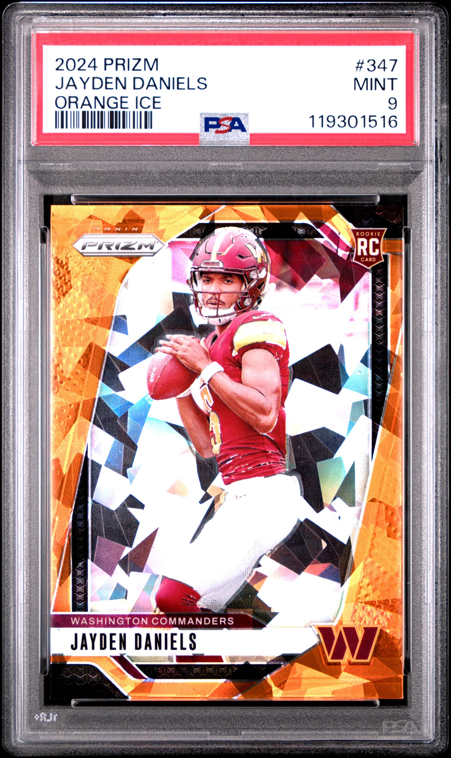 Jayden Daniels 2024 Panini Prizm #347 Orange Ice PSA 9