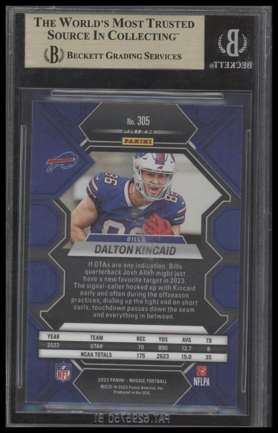 Dalton Kincaid 2023 Panini Mosaic Mosaic Green #305 BGS 9.5