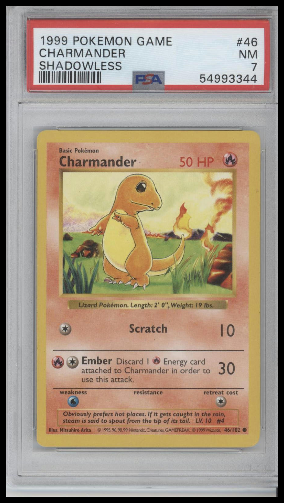 Charmander 1999 Pokemon Game #46 Shadowless PSA 7