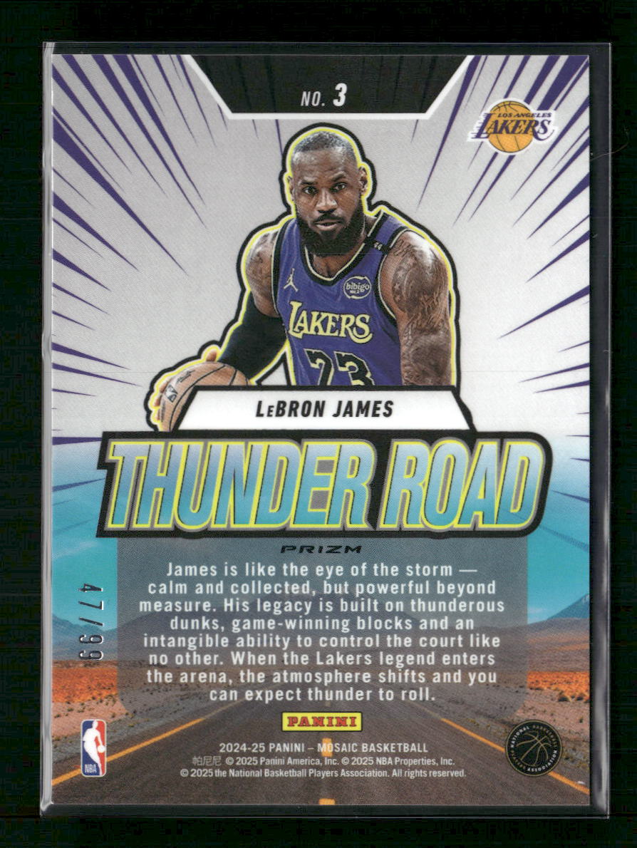 LeBron James 2024-25 Panini Mosaic #3 Thunder Road Mosaic Reactive Blue #/99