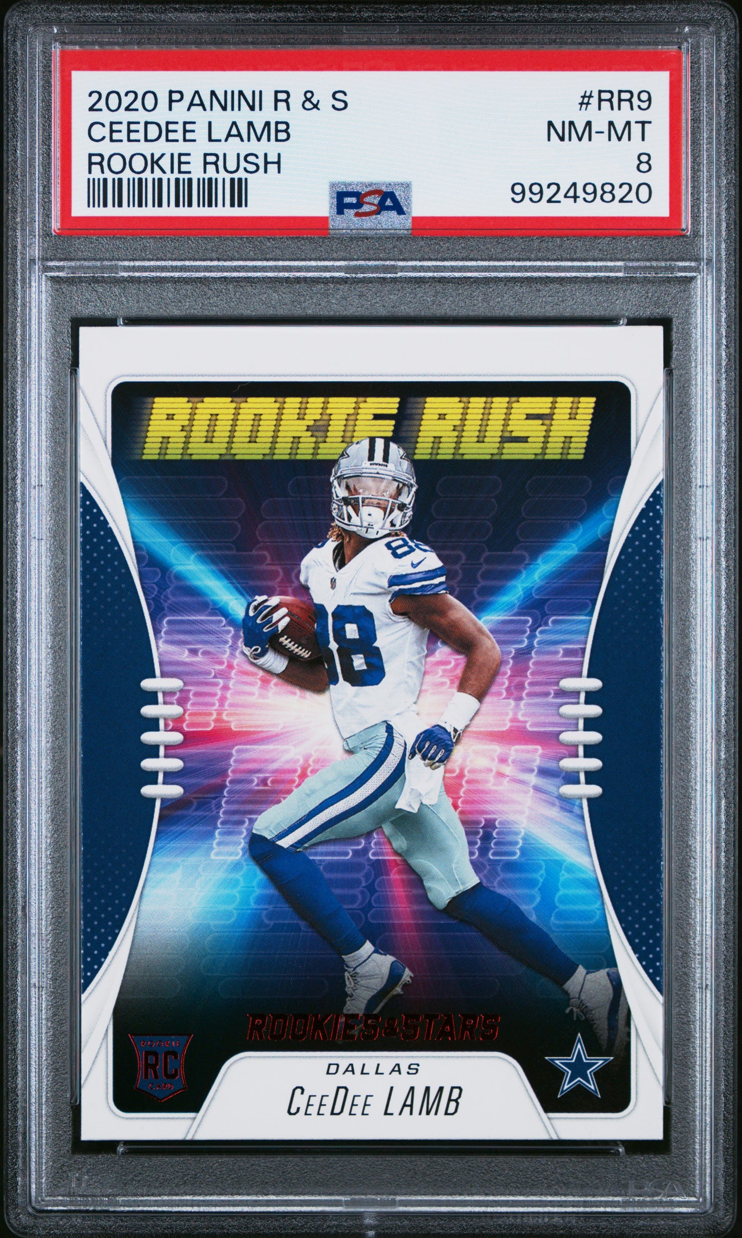 Ceedee Lamb 2020 Panini Rookies & Stars Rookie Rush #RR9 Rookie Rush PSA 8