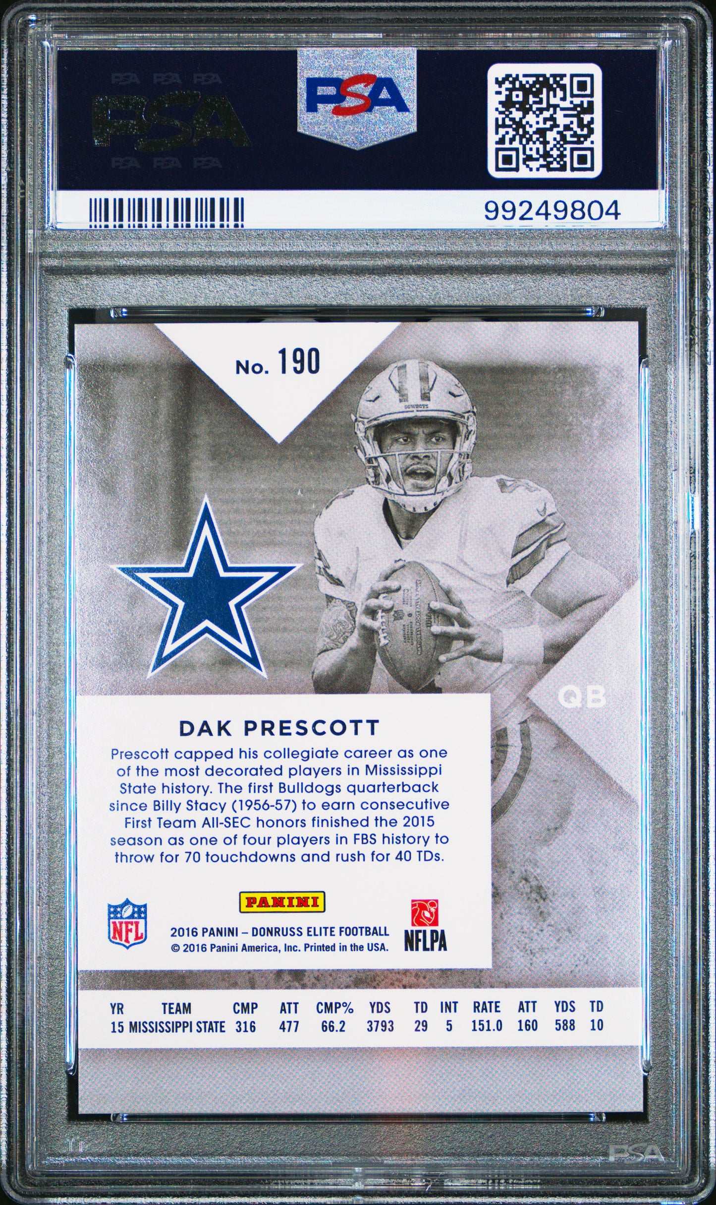 Dak Prescott 2016 Panini Donruss Elite #190 PSA 9