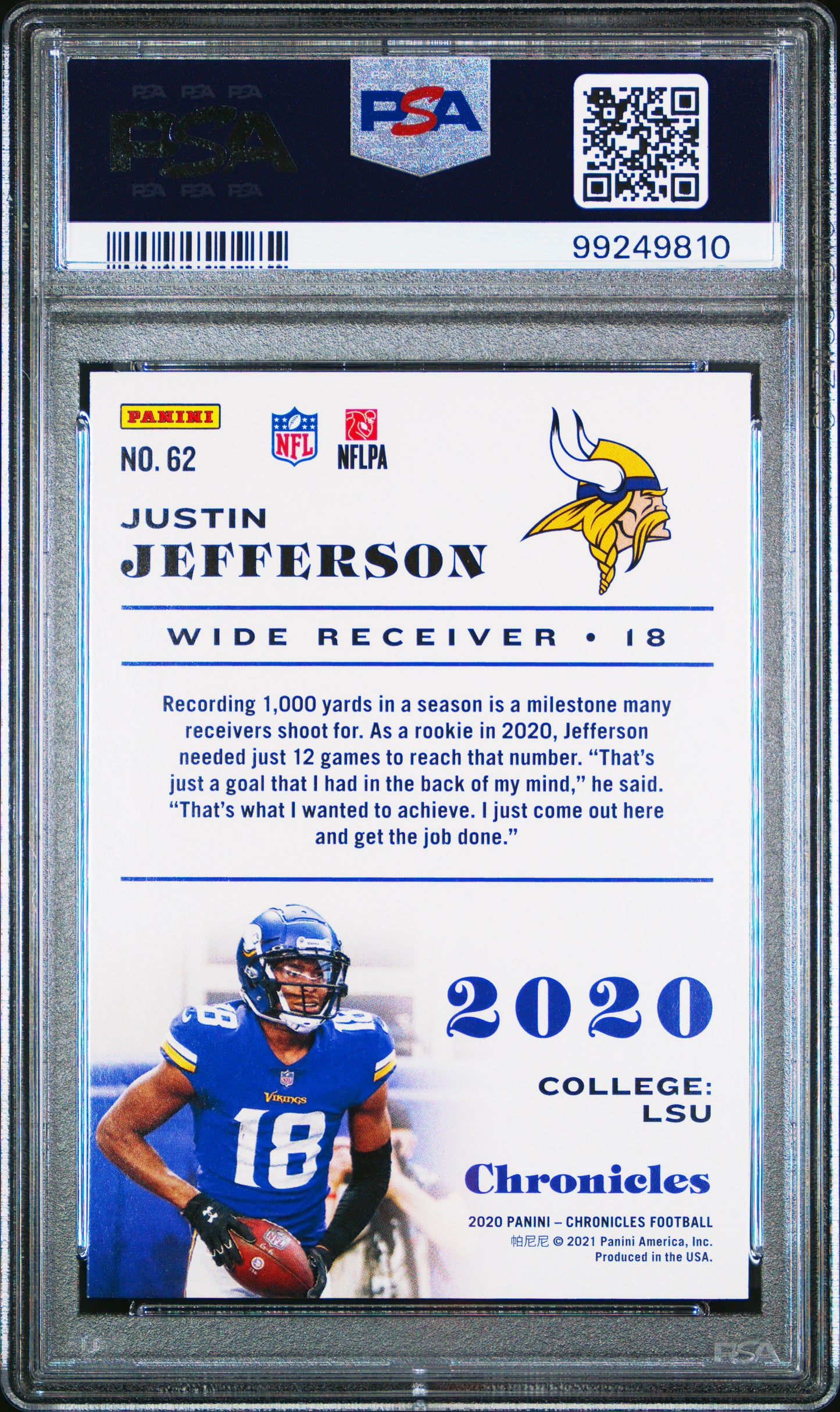 Justin Jefferson 2020 Panini Chronicles #62 Green PSA 9