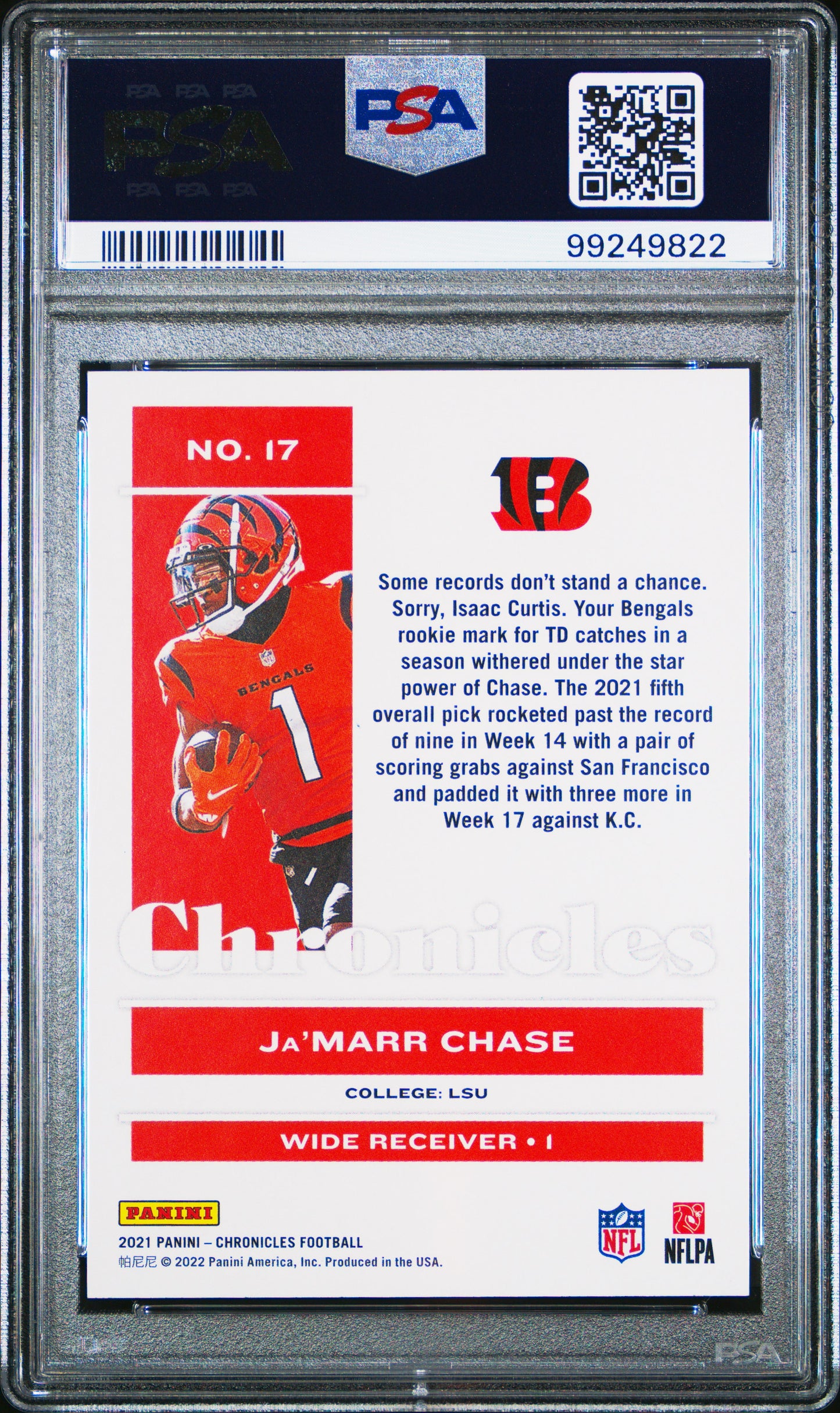 Ja’marr Chase 2021 Panini Chronicles #17 PSA 9