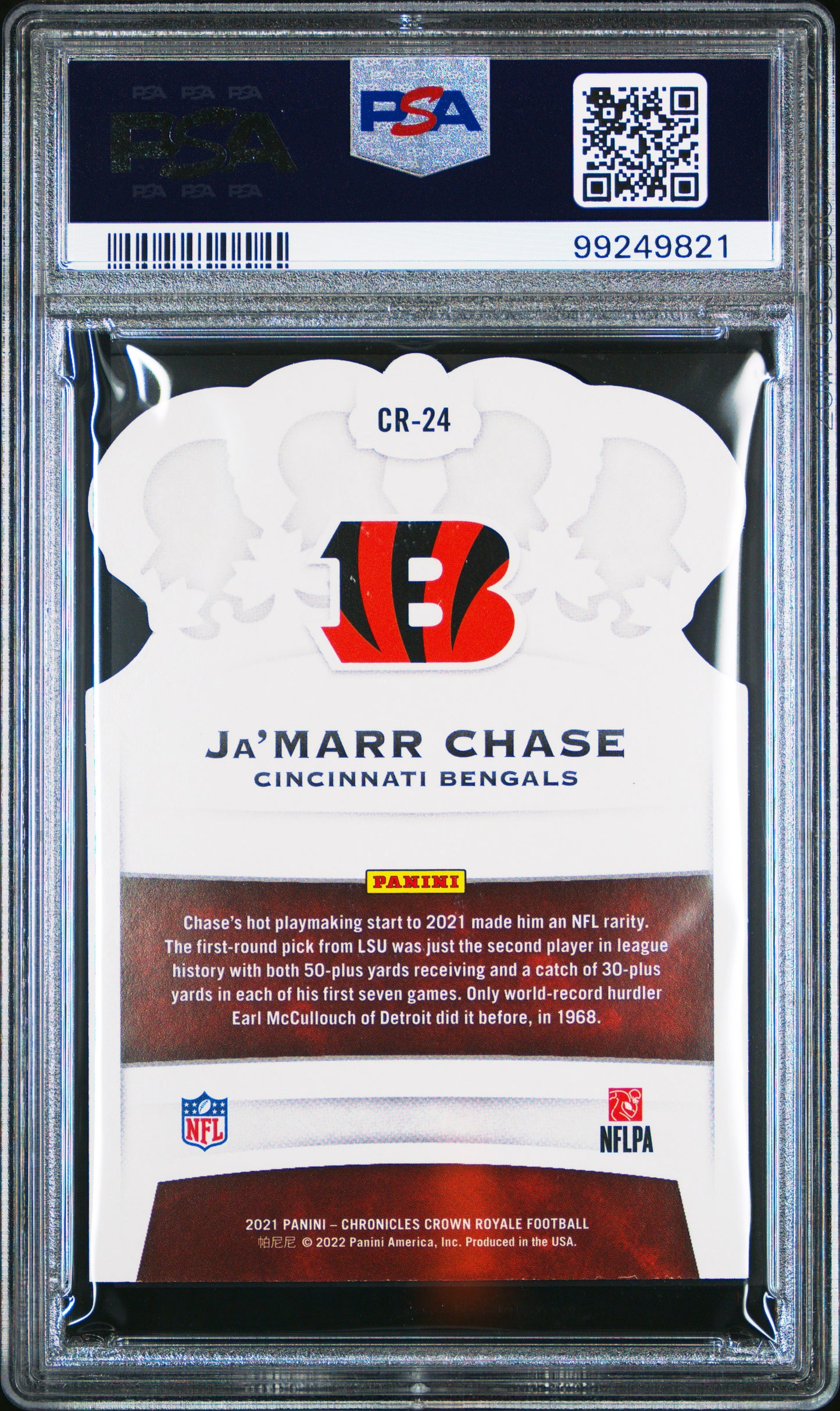 Ja’marr Chase 2021 Panini Chronicles Crown Royale #CR24 Crown Royale PSA 9