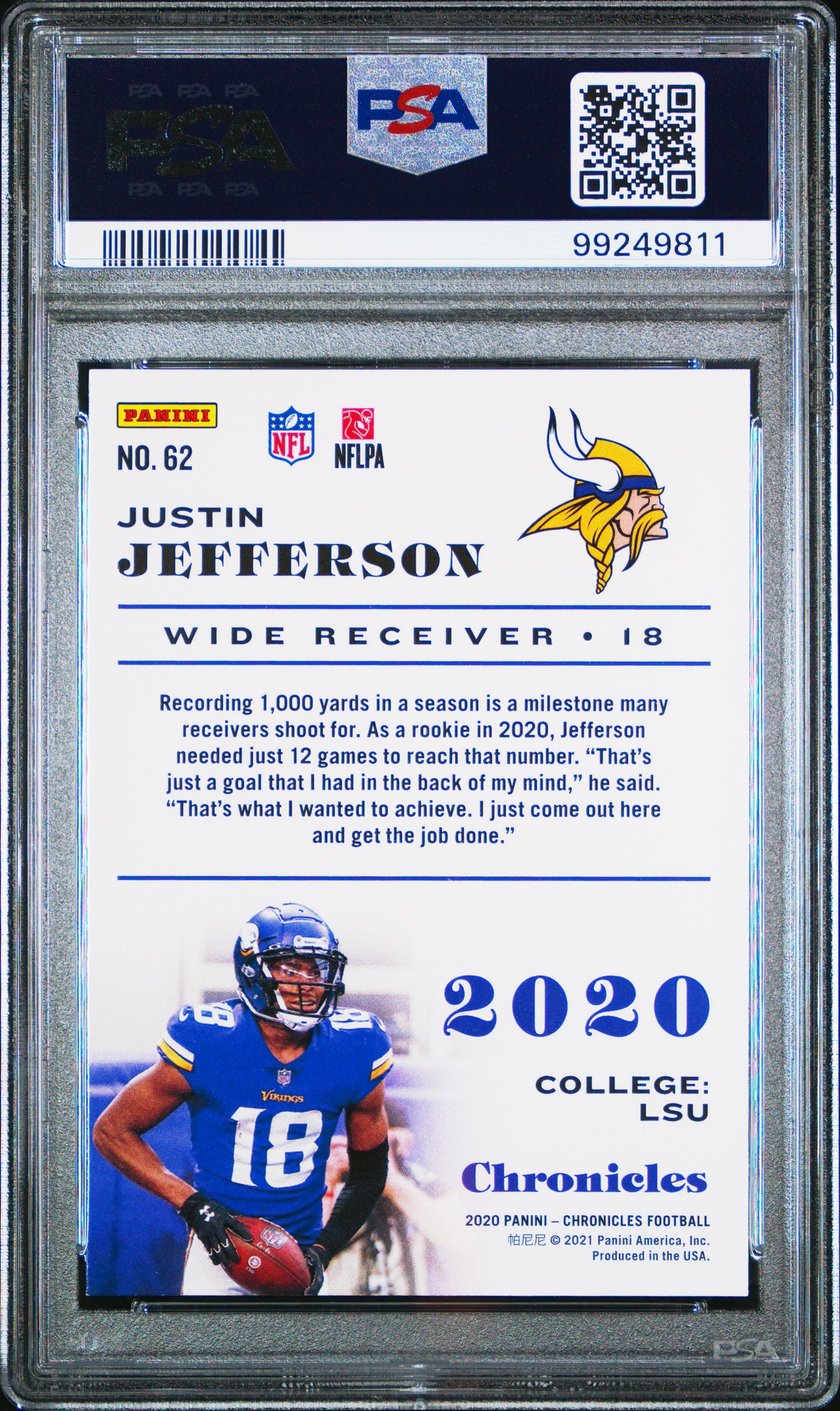 Justin Jefferson 2020 Panini Chronicles #62 PSA 9