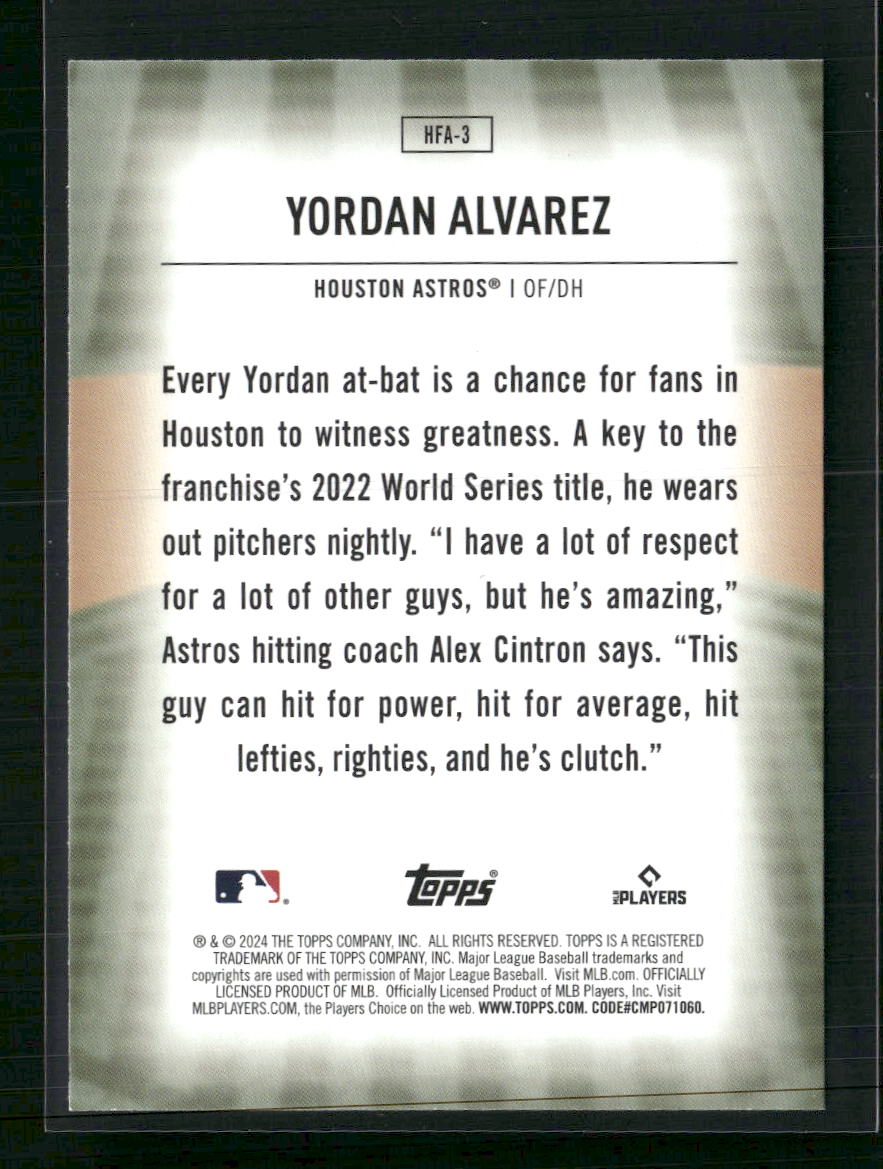 Yordan Alvarez 2024 Topps #HFA-3 Home Field Advantage