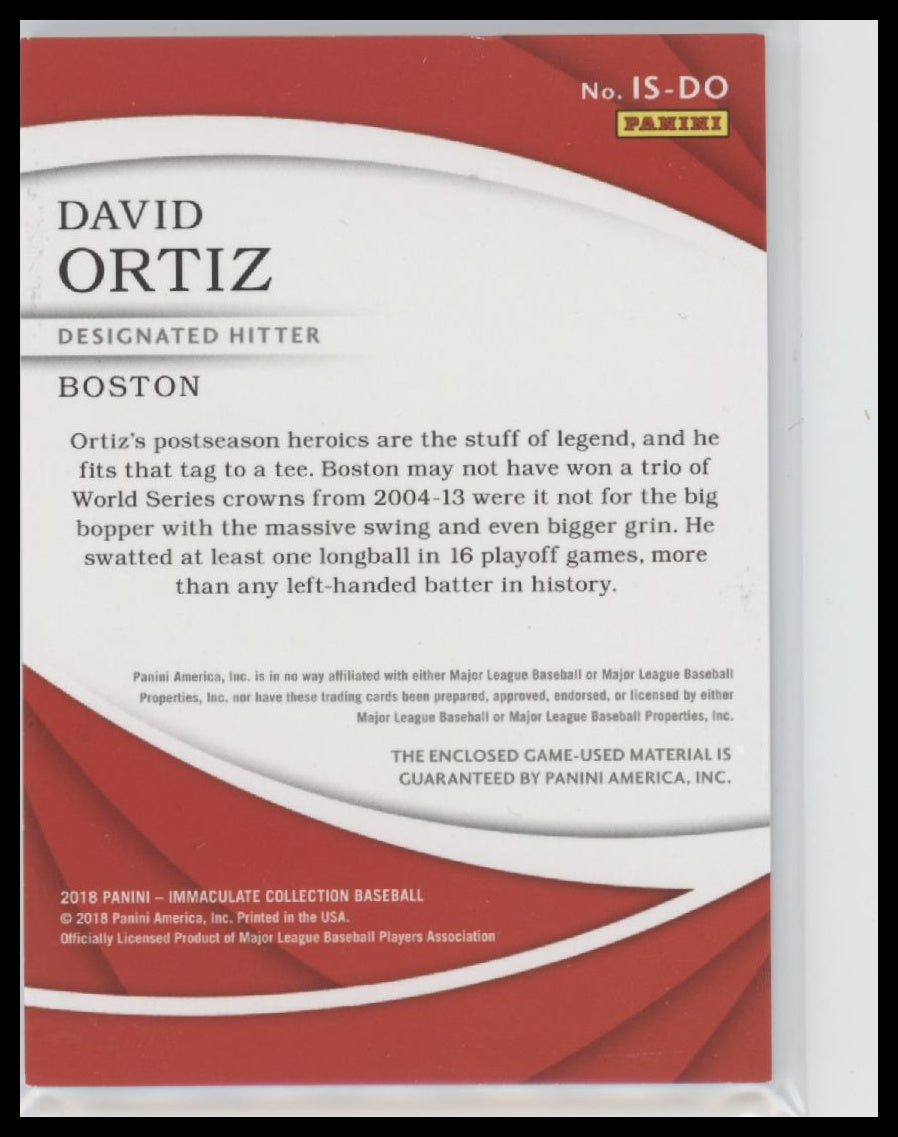 David Ortiz 2018 Panini Immaculate Collection #IS-DO Immaculate Swatches #/49