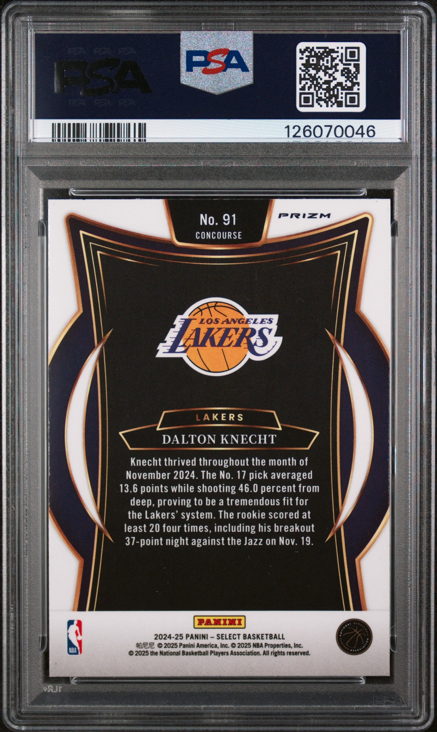 Dalton Knecht 2024 Panini Select #91 Silver Prizm PSA 10