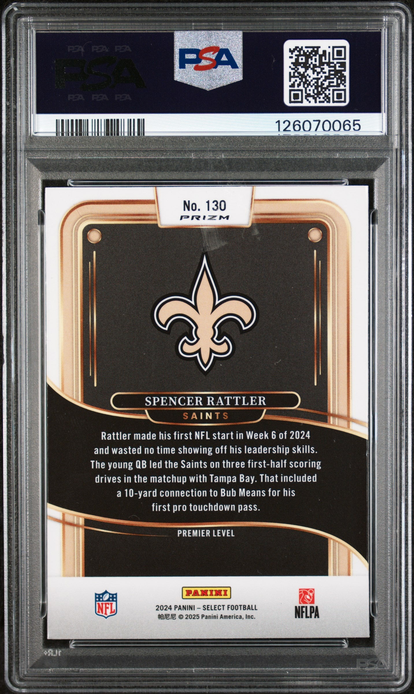 Spencer Rattler 2024 Panini Select #130 Green & Yellow Shock PSA 9