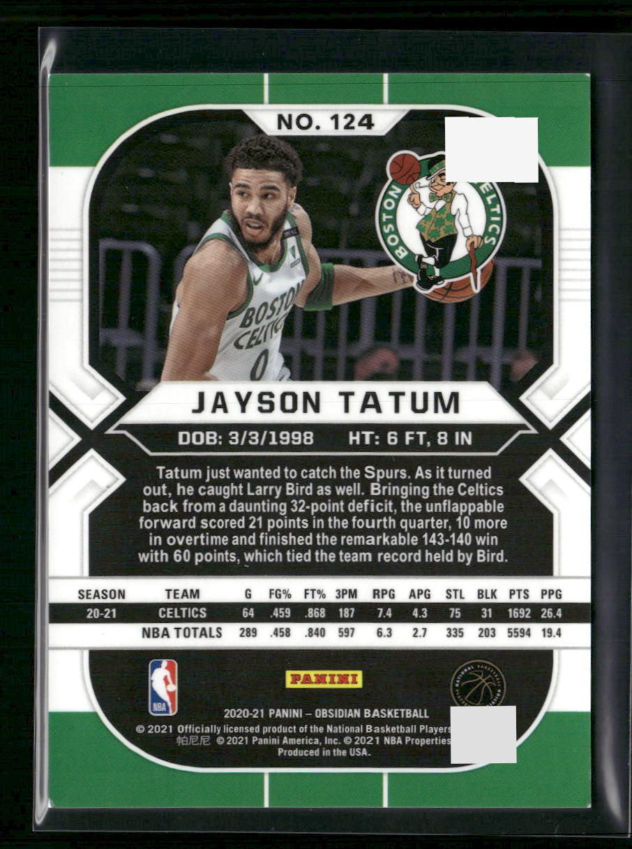 Jayson Tatum 2020-21 Panini Obsidian #124 Electric Etch Green Flood