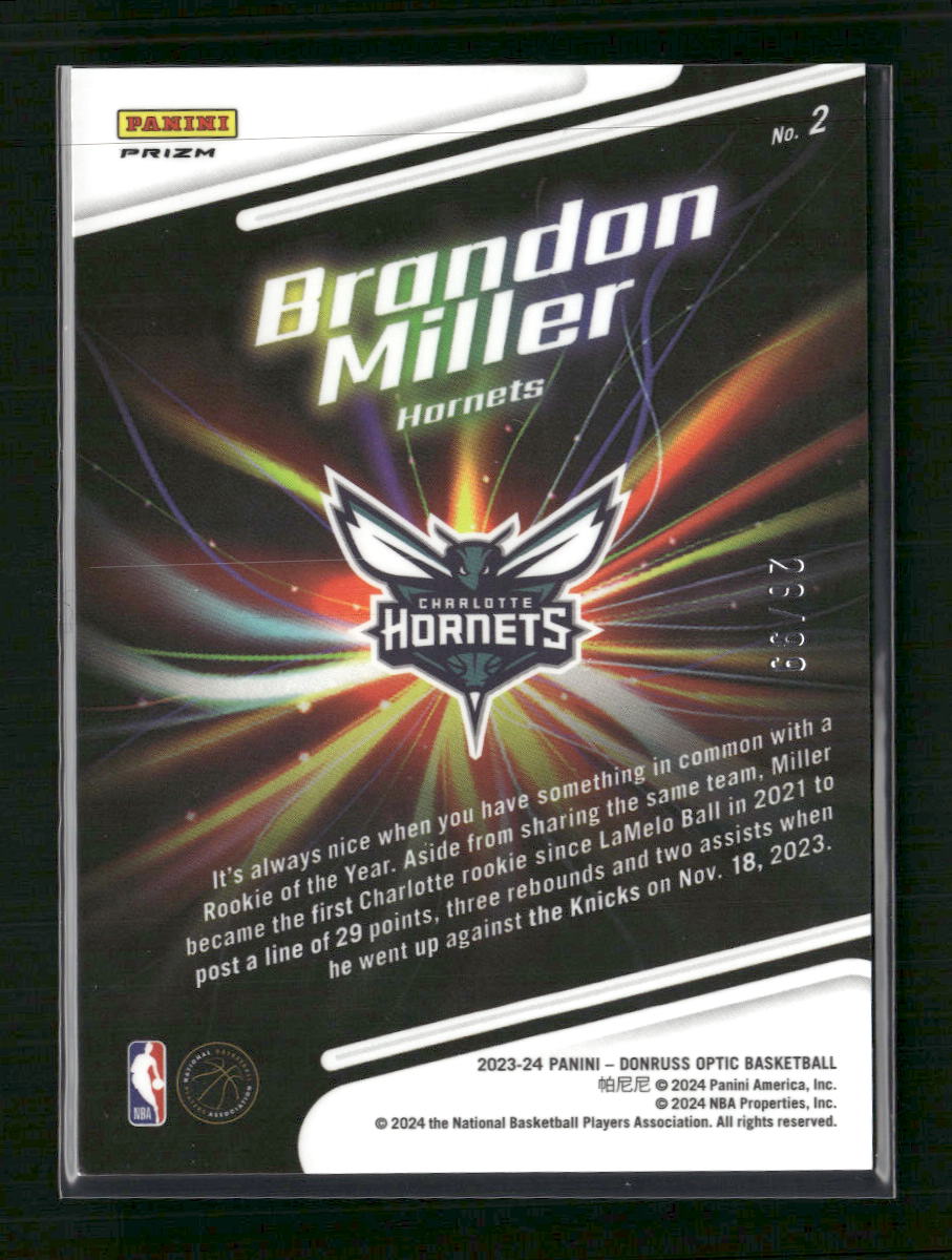 Brandon Miller 2023-24 Donruss Optic #2 Lights Out Red and Gold #/99