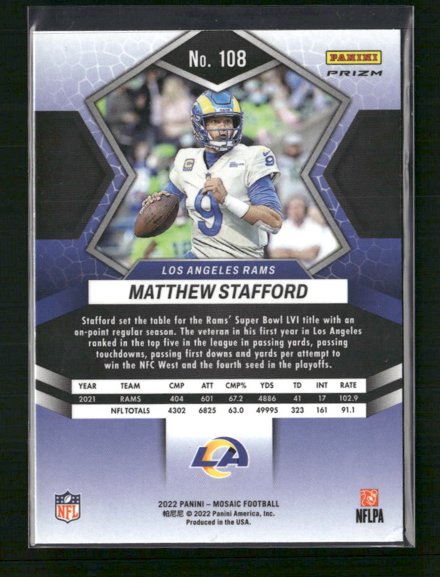 Matthew Stafford 2022 Panini Mosaic #108 Mosaic Genesis