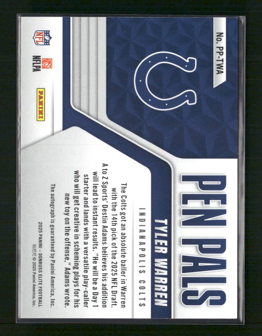 Tyler Warren 2025 Donruss Elite #PP-TWA Pen Pals