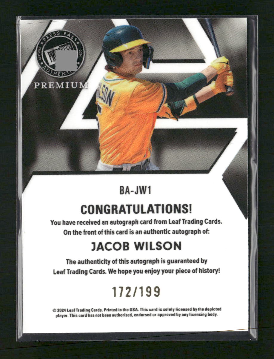 Jacob Wilson 2024 Leaf Electrum #BA-JW1 Base Autographs Blue #/199