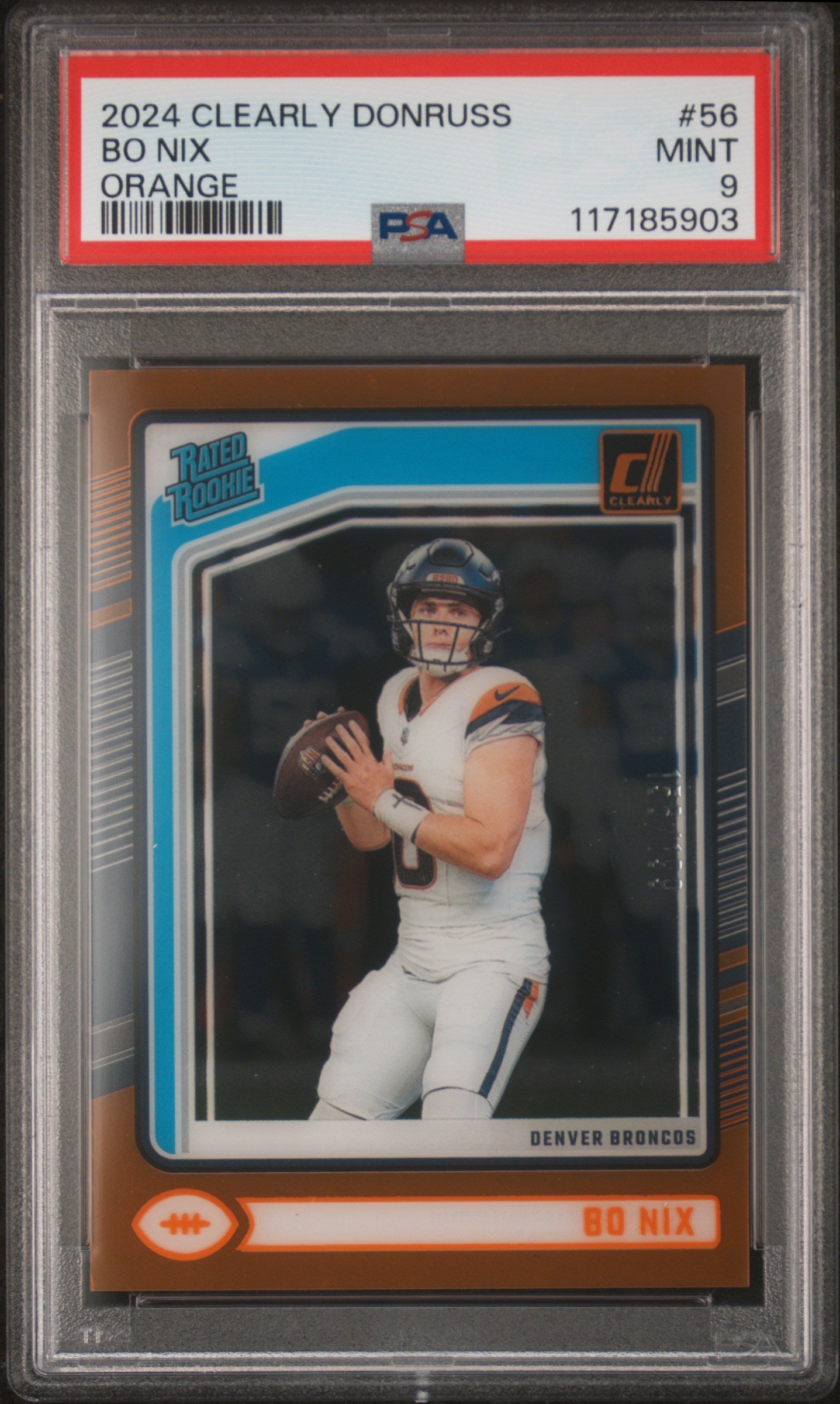 Bo Nix 2024 Panini Clearly Donruss #56 Orange PSA 9