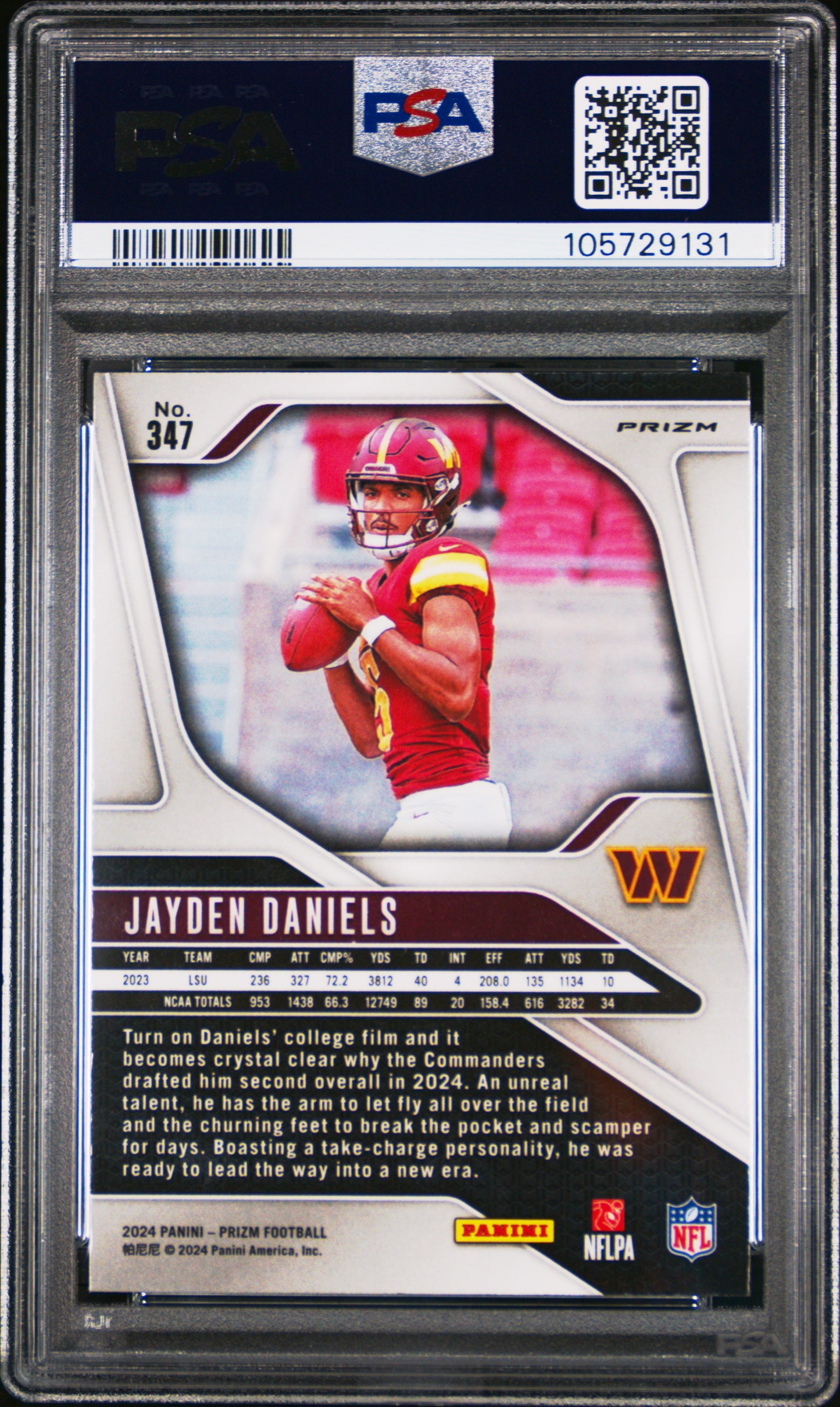 Jayden Daniels 2024 Panini Prizm #347 Lazer Prizm PSA 9