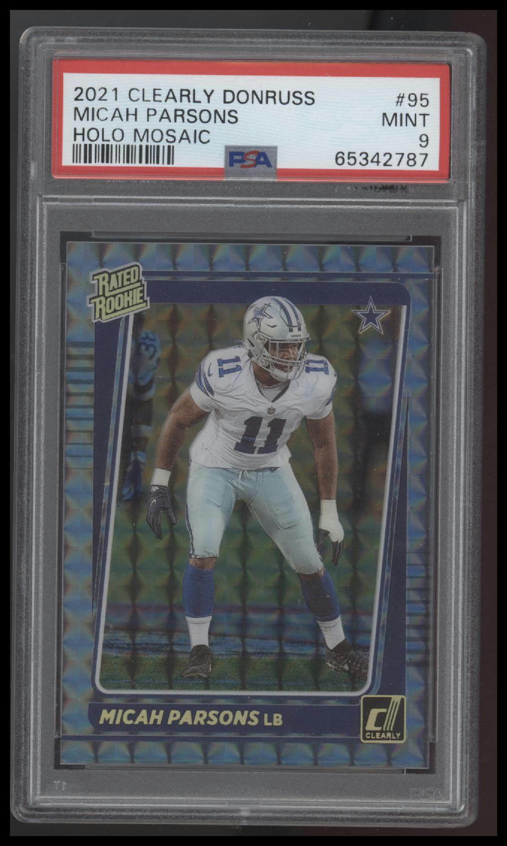 Micah Parsons 2021 Panini Clearly Donruss #95 Holo Mosaic PSA 9