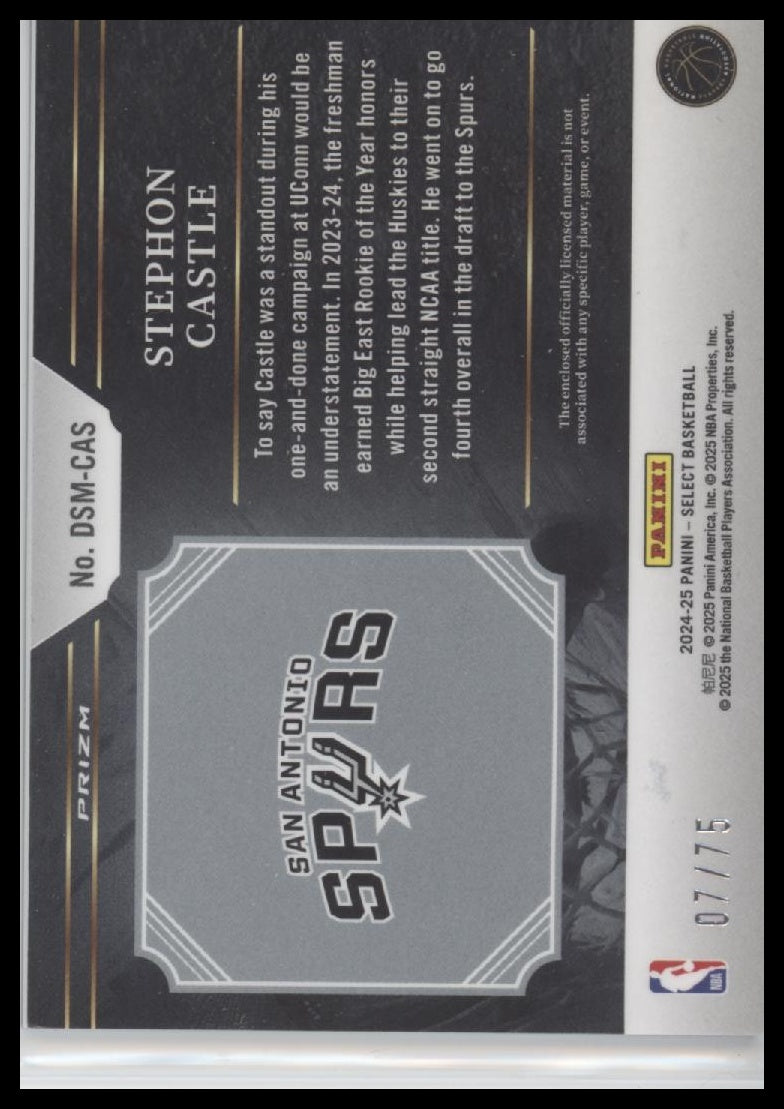 Stephon Castle 2024-25 Panini Select #DSM-CAS Draft Memorabilia Blue Prizms #/75