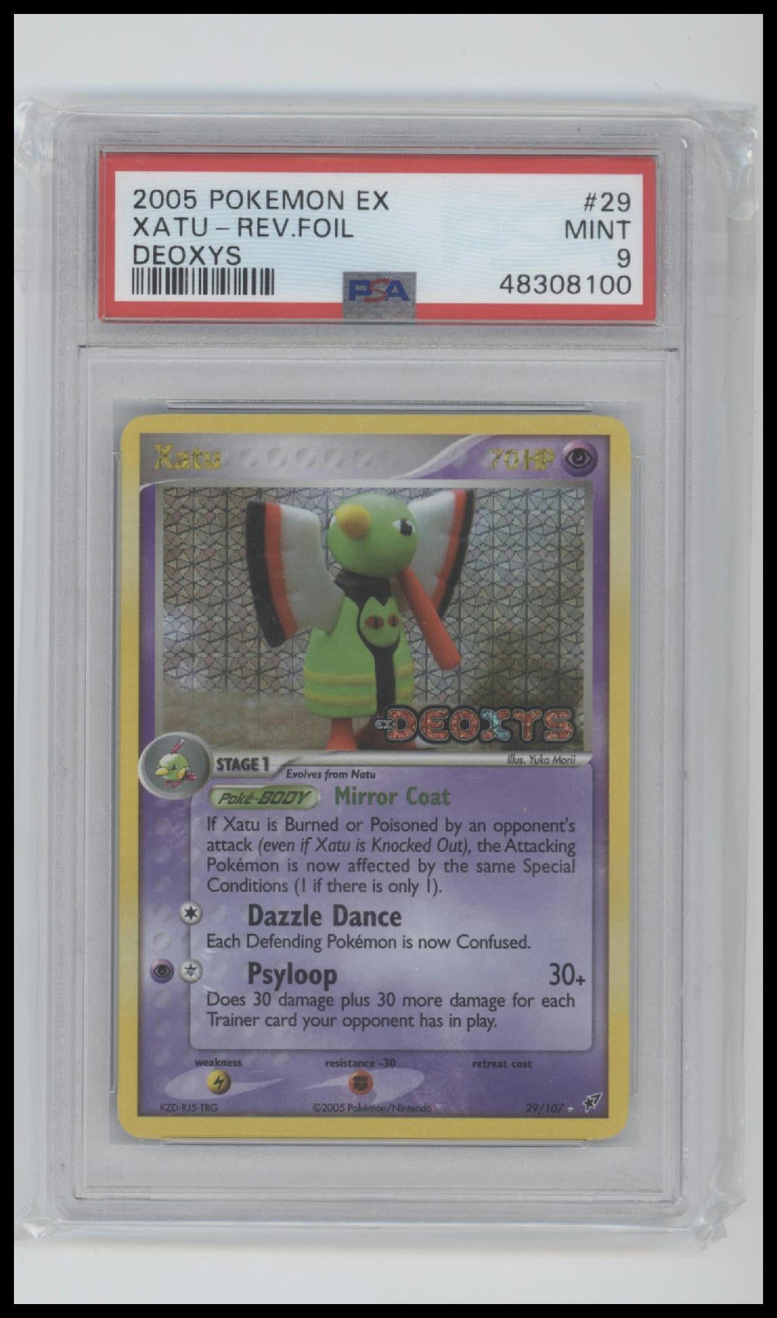 Xatu-Rev.Foil 2005 Pokemon Ex Deoxys #29 Deoxys PSA 9