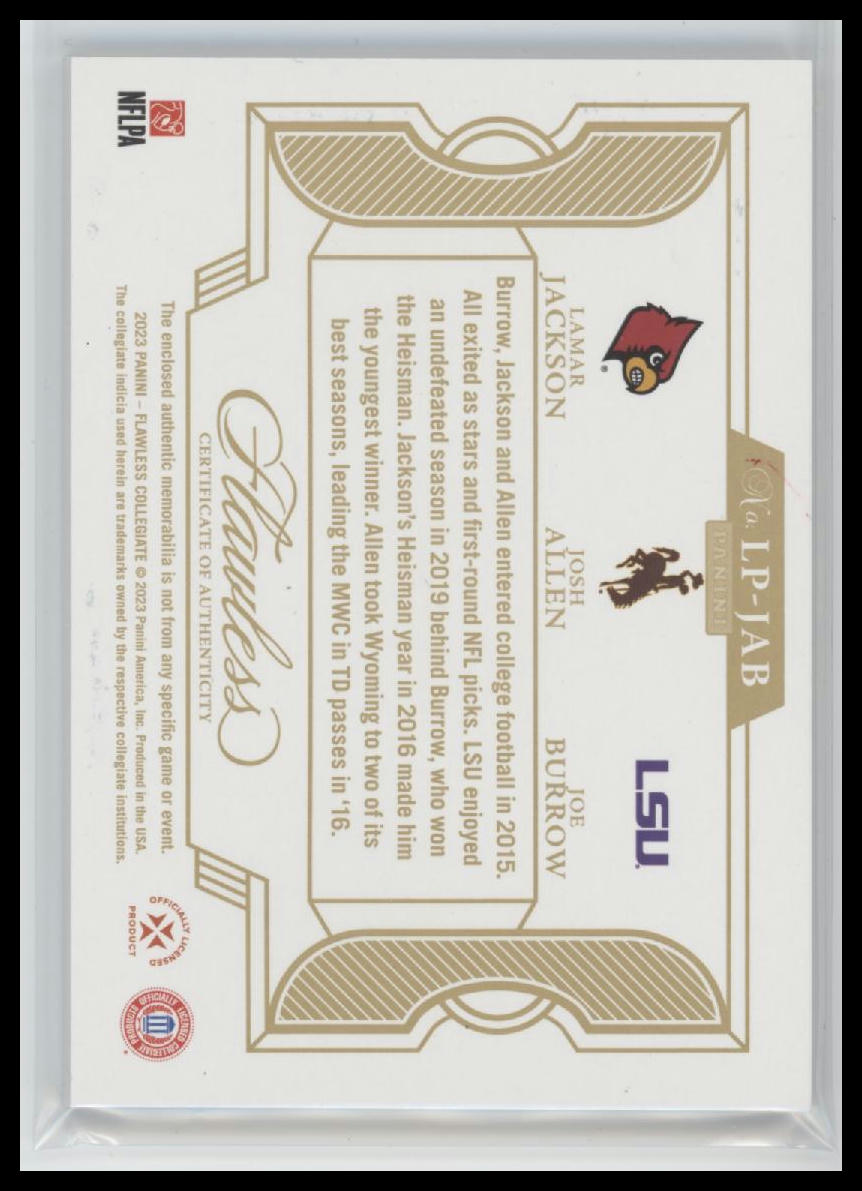 Lamar Jackson-Josh Allen-Joe Burrow 2023 Flawless Collegiate Legacy Patches #/25
