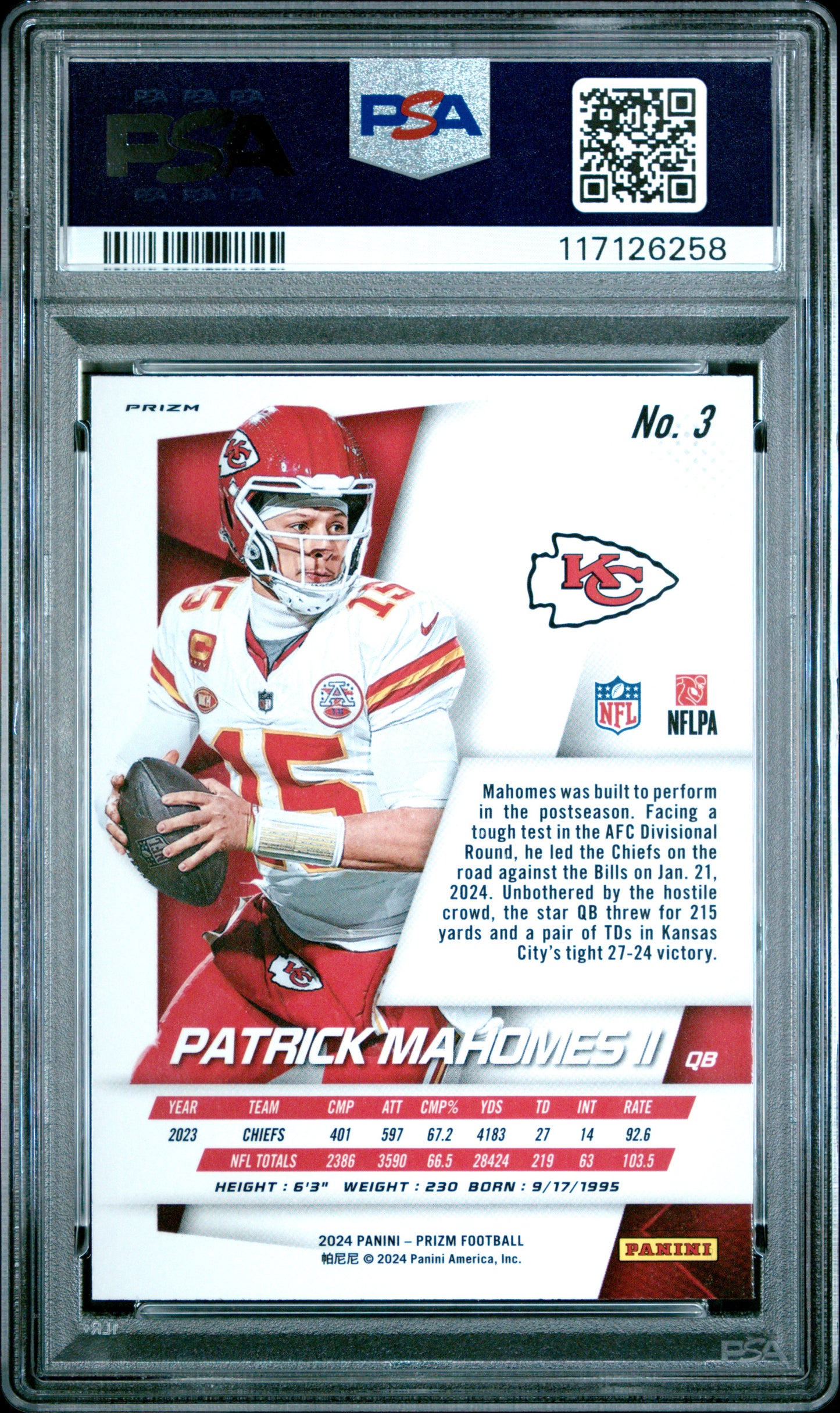 Patrick Mahomes II 2024 Panini Prizm Flashback #3 -No Huddle PSA 10