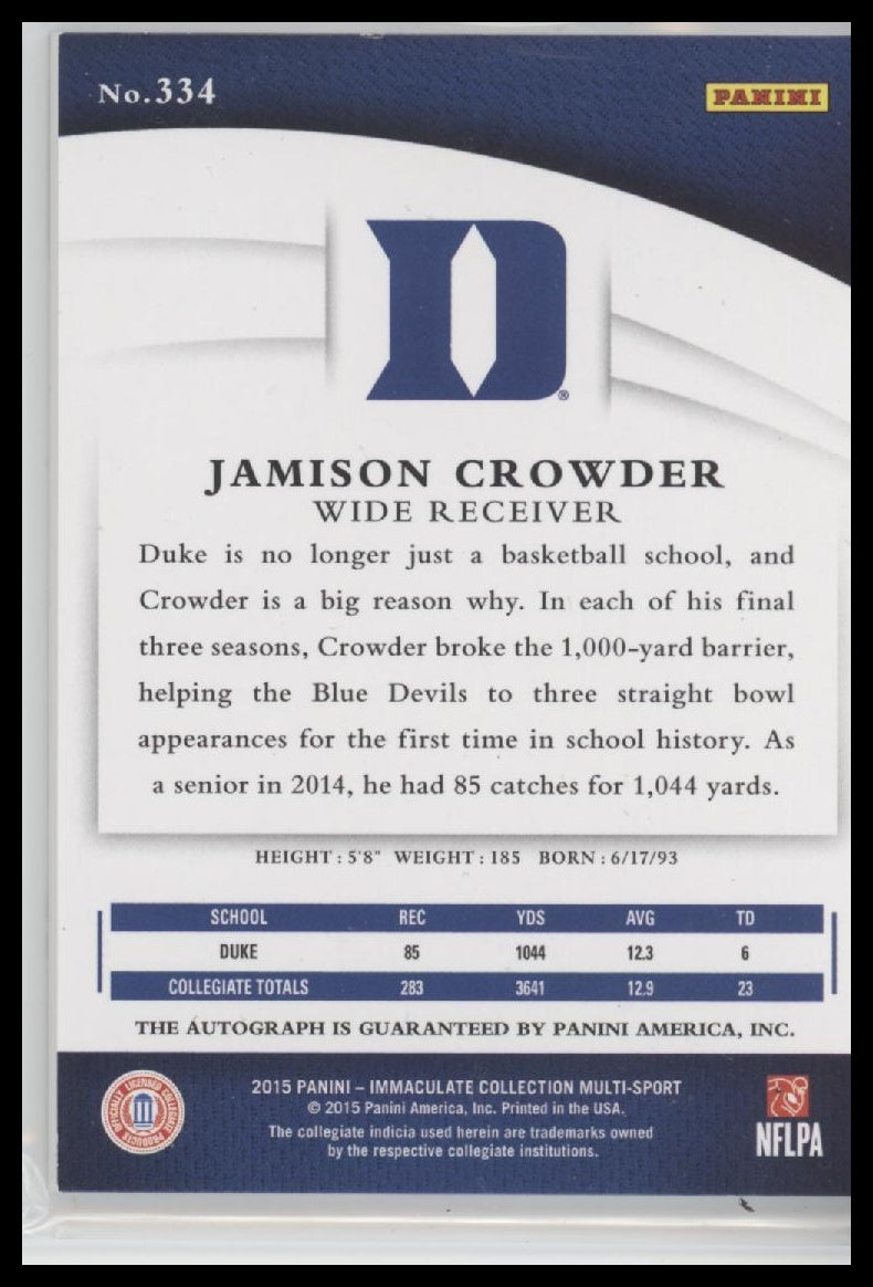 Jamison Crowder 2015 Panini Immaculate Collection Numbers Rookie Autographs #/99