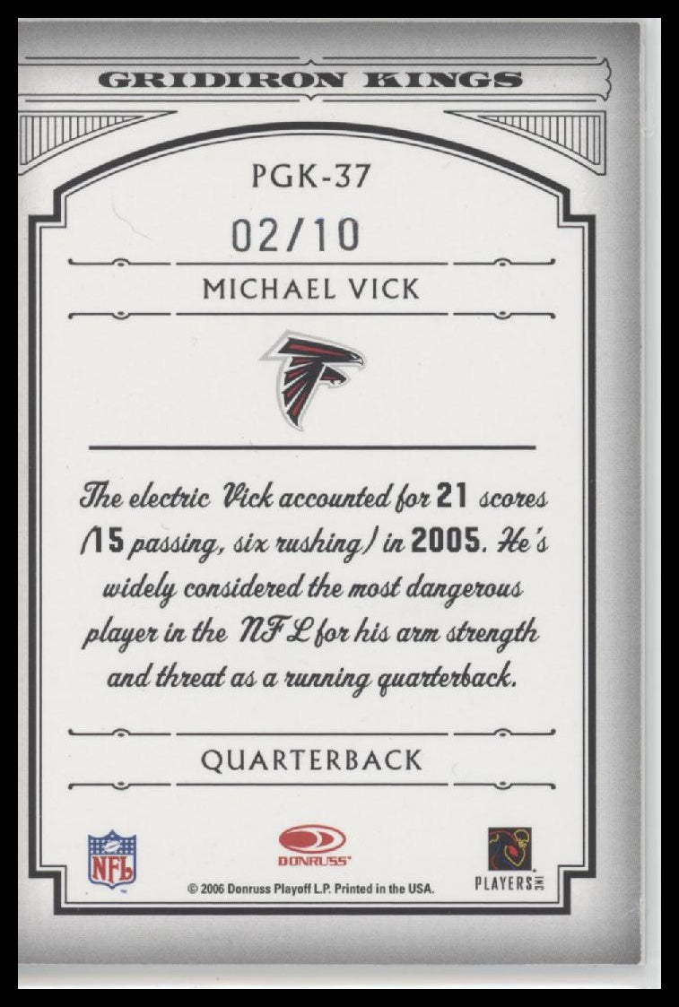 Michael Vick 2006 Donruss Threads #PGK-37 Pro Gridiron Kings Autographs #/10