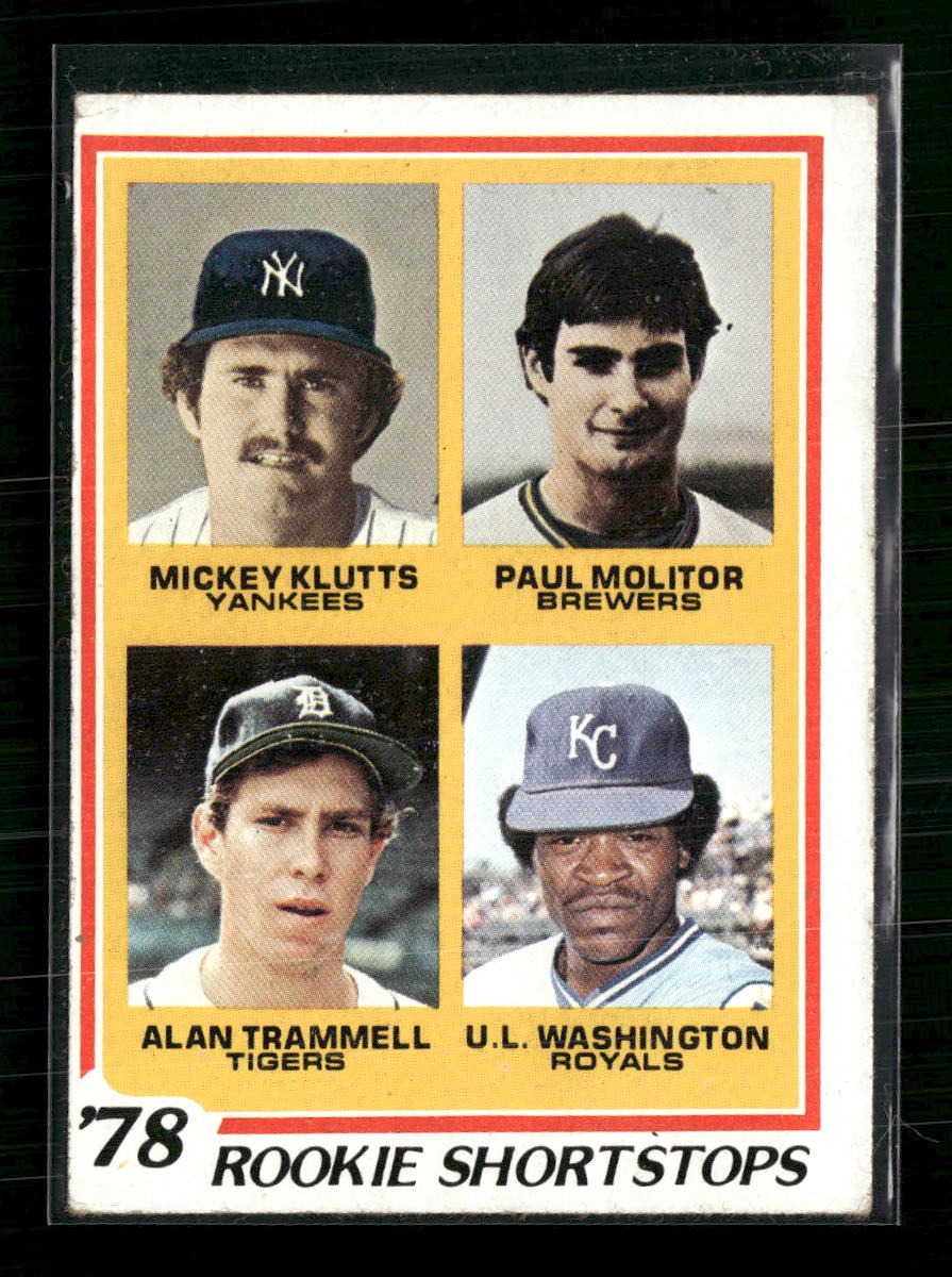 1978 Rookie Mickey Klutts Paul Molitor Alan Trammell U.L. Washington Topps