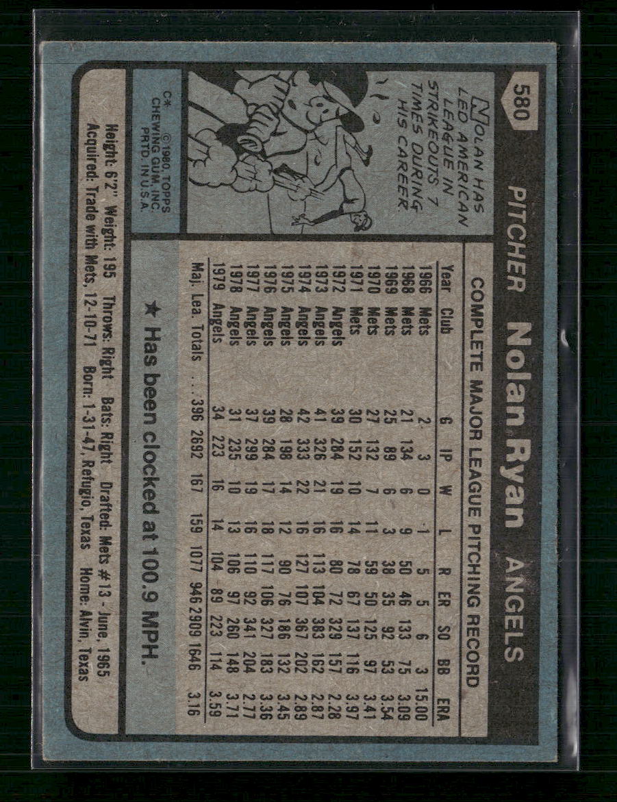 Nolan Ryan 1980 Topps #580