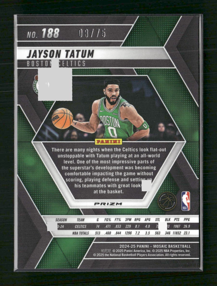 Jayson Tatum 2024-25 Panini Mosaic #188 Fluorescent Orange Mosaic #/75