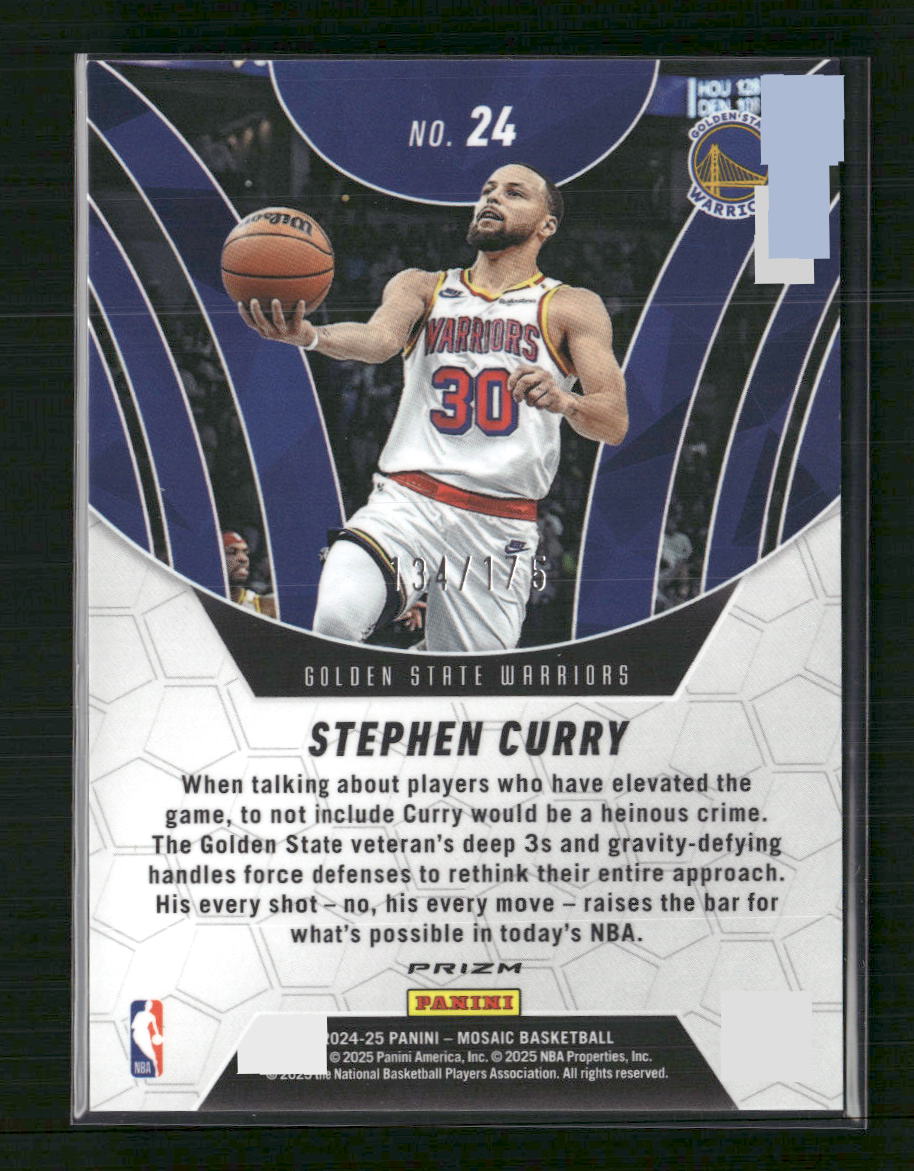 Stephen Curry 2024-25 Panini Mosaic #24 Elevate Mosaic Purple Fluorescent #/175