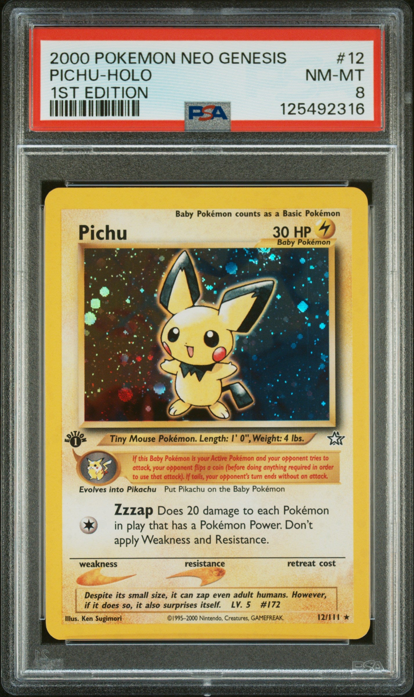 Pichu-Holo 2000 Pokemon Neo Genesis 1st Edition #12 1st Edition PSA 8