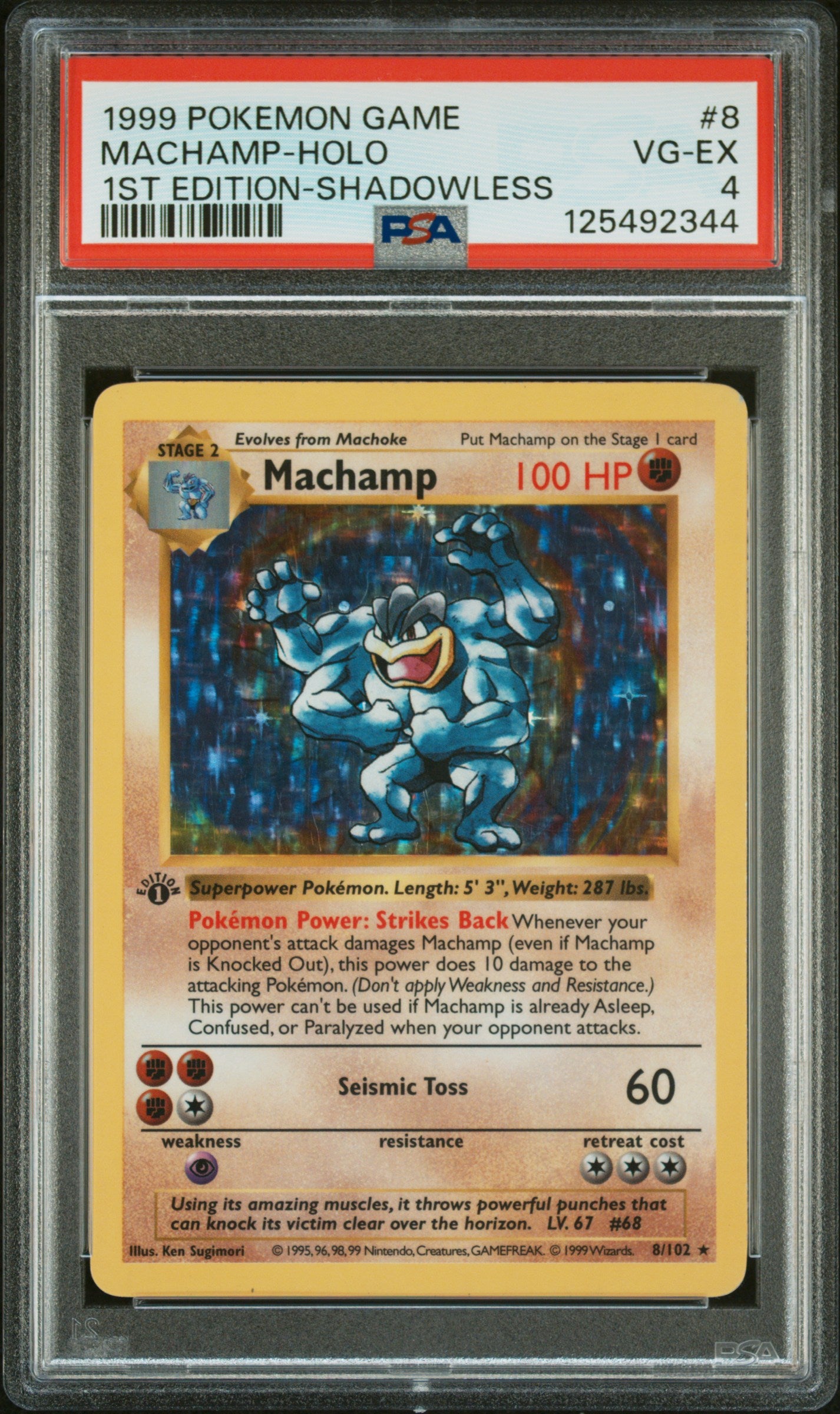 Machamp-Holo 1999 Pokemon Game #8 1st Edition-Shadowless PSA 4