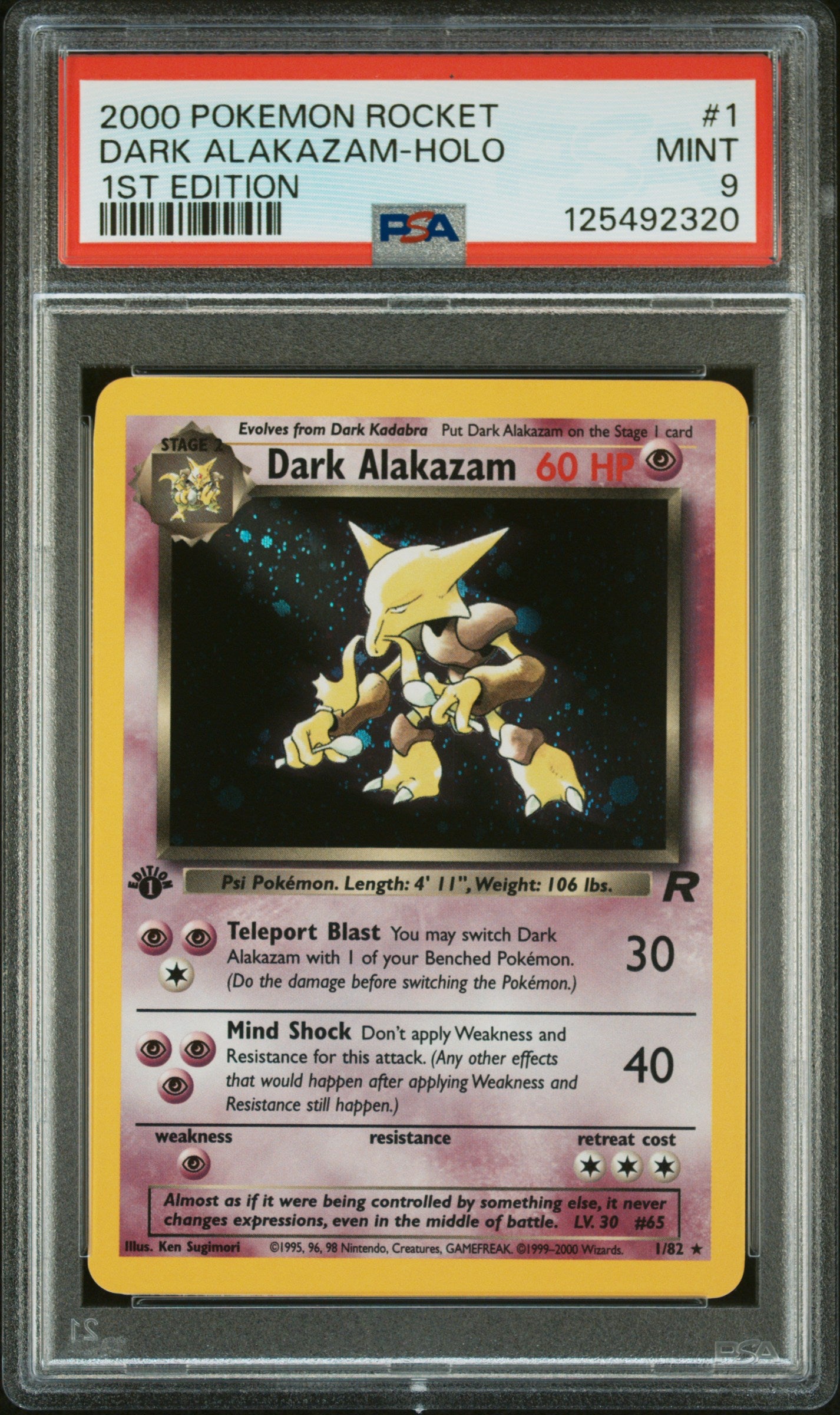 Dark Alakazam-Holo 2000 Pokemon Rocket #1 1st Edition PSA 9